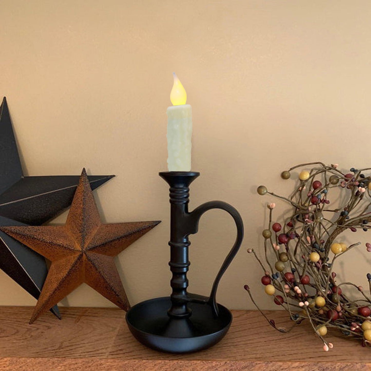 CVHOMEDECO. Real Wax Hand Dipped Battery Operated LED Timer Taper Candles Rustic Primitive Flameless Lights Décor, 4-3/4 Inch, Ivory, 6 PCS in a Package
