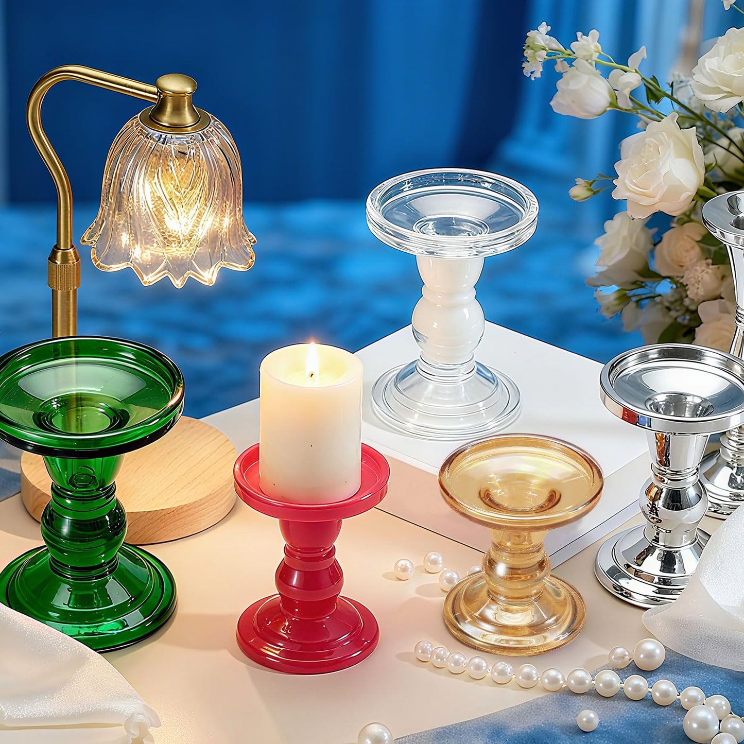 uxcell 11 cm Glass Candle Holder for Taper/Column Candles, Candle Holders Tealight Stand Candlestick for Tealight Wedding Table Centerpiece Home Decor, Pink