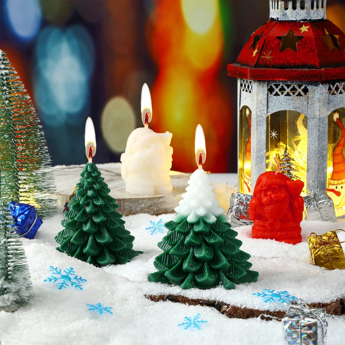 Minatee 4 Pieces Large Christmas Candles Tree Santa Scented Xmas Tree Shaped Candles Gifts for Home Party Room Table Decorations, 2 Style