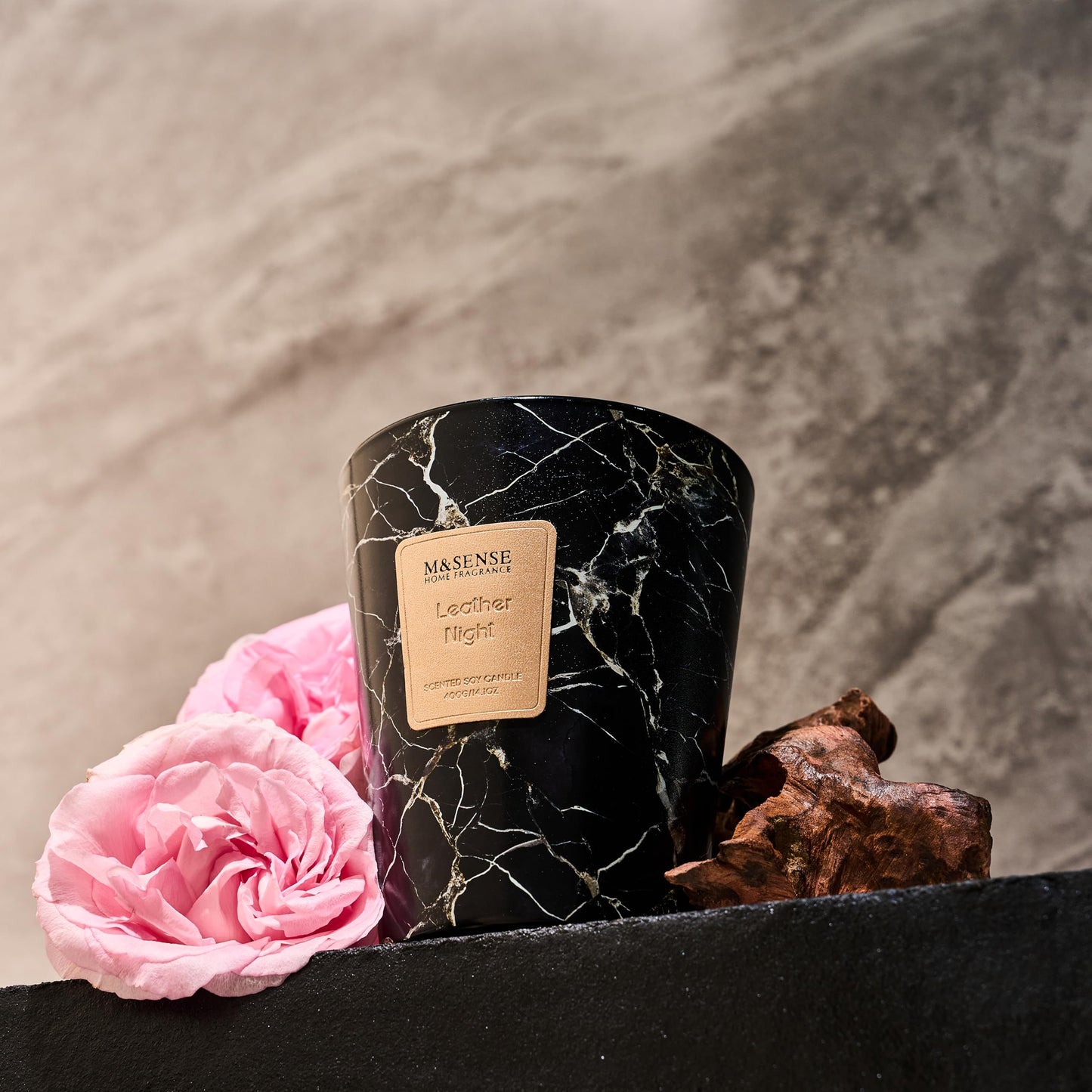 M&SENSE Leather Night Scented Soy Candle, 3 Wick Highly Scented 14.1 Oz 75H, Aromatherapy Christmas Gift for Women and Men