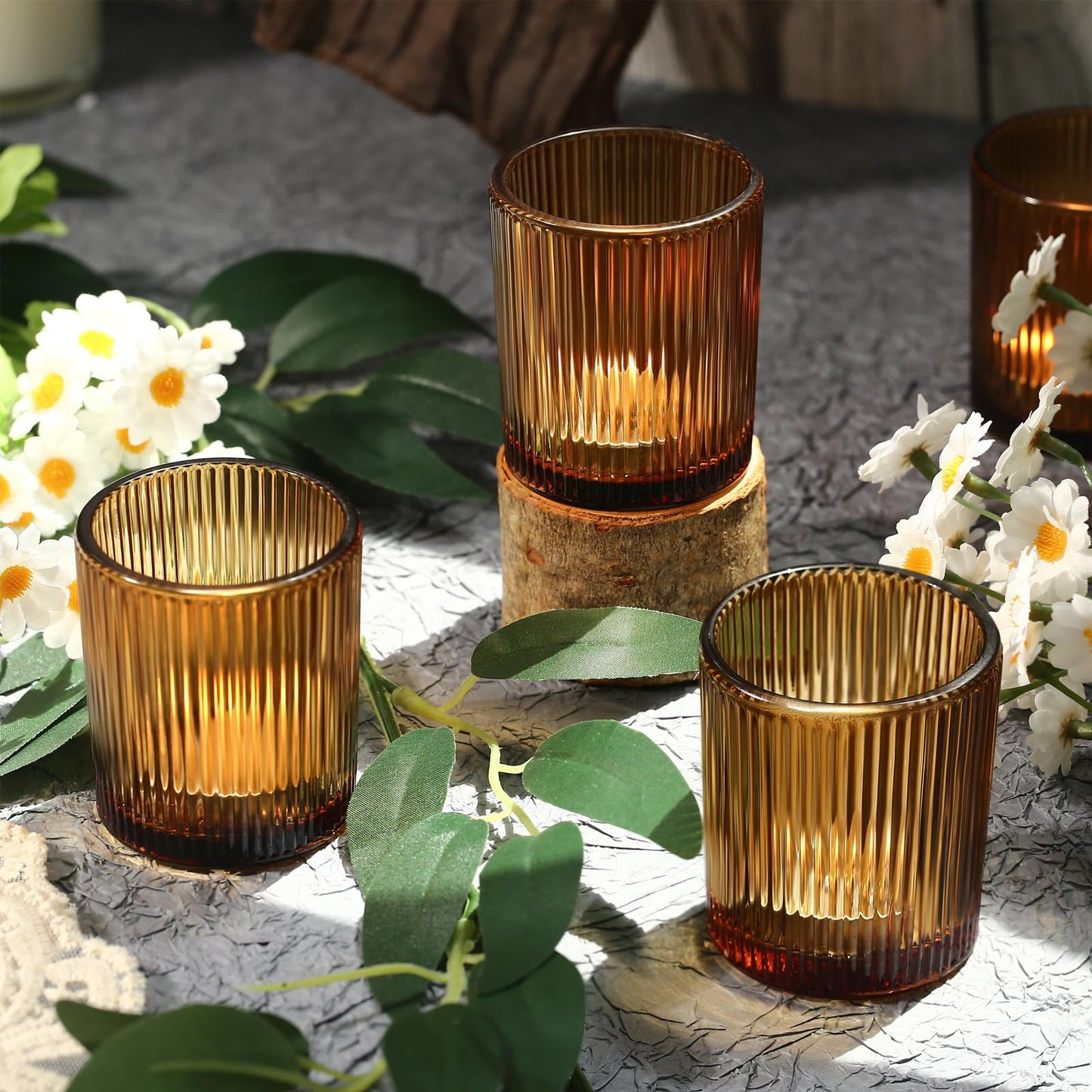 36pcs Amber Votive Candle Holders Thanksgiving Table Decor, Glass Small Tea Lights Candle Holders for Table Centerpiece for Home Decor Party Fall Boho Decor(36,Amber)