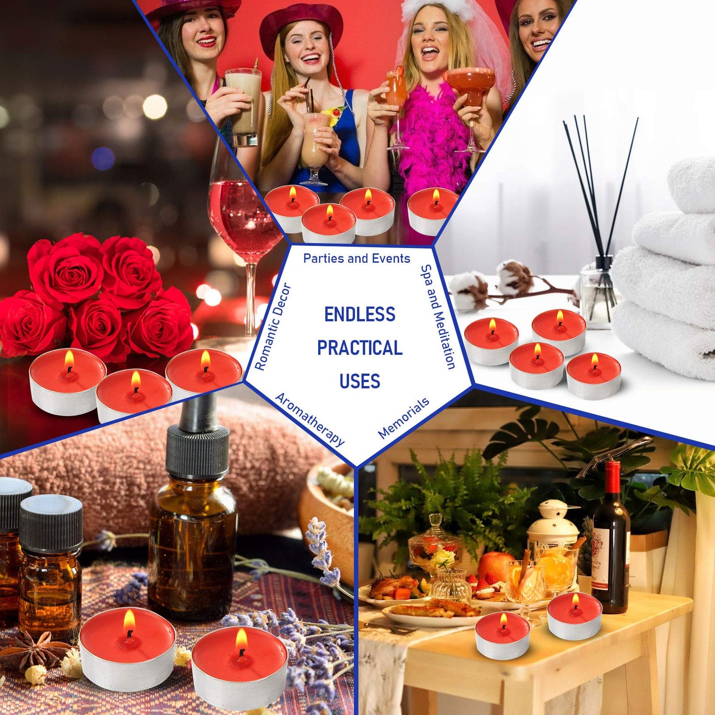 Visen 50Pack Tealight Candles, White, Unscented, Smokeless, Dripless & 6Hours Burn Time Long Burning Paraffin Tea Lights Candles for Home, Romantic Decor, Pool, Shabbat, Weddings & Emergencies