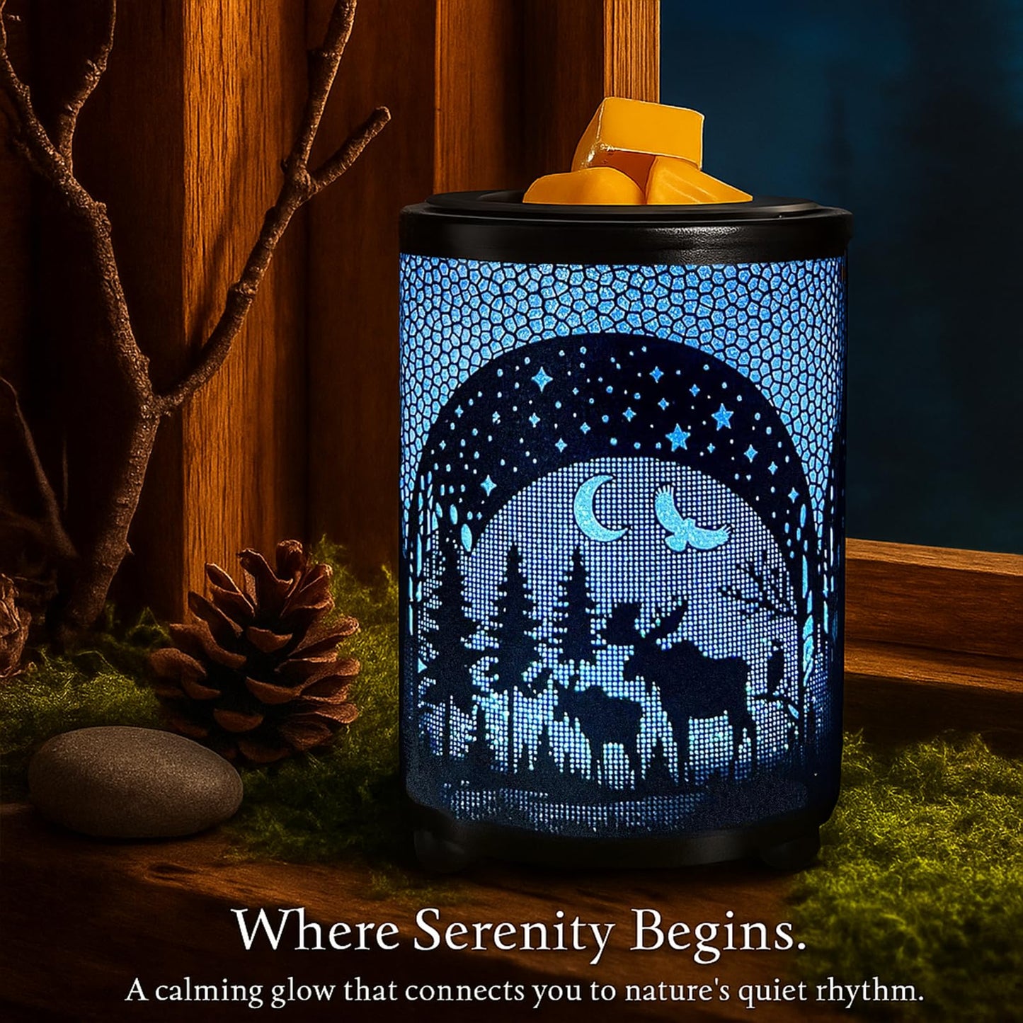 Leyoue Electric Wax Warmer with Efficient PTC Heating - Enchanting Deer in Forest Iron Design, Quickly Melts Wax Blocks, Releases Long-Lasting Fragrance, Perfect Home Decor Piec