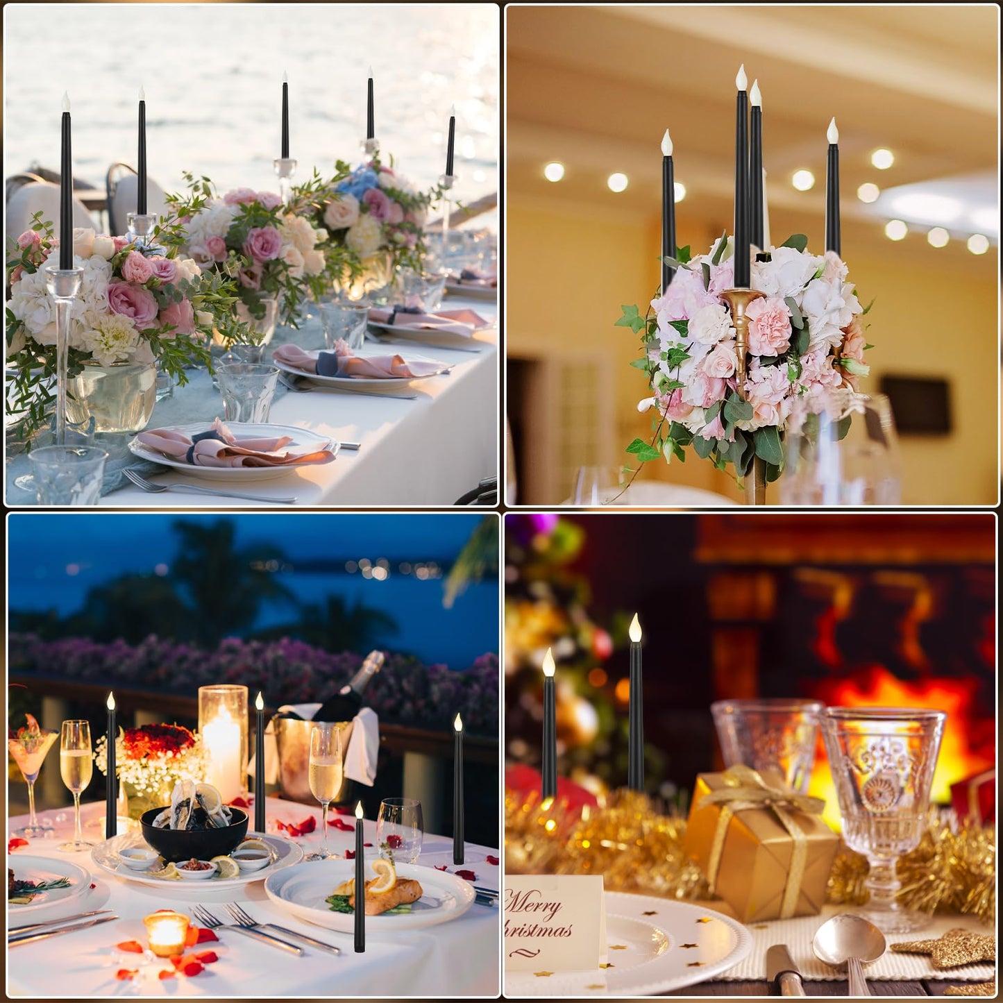 Baquler 120 Pcs Flameless Taper Candles with Remote and Timer 11" Battery Operated Candlesticks LED Flickering Faux Candles Warm Light for Wedding Holiday Party Home Decor (Black)