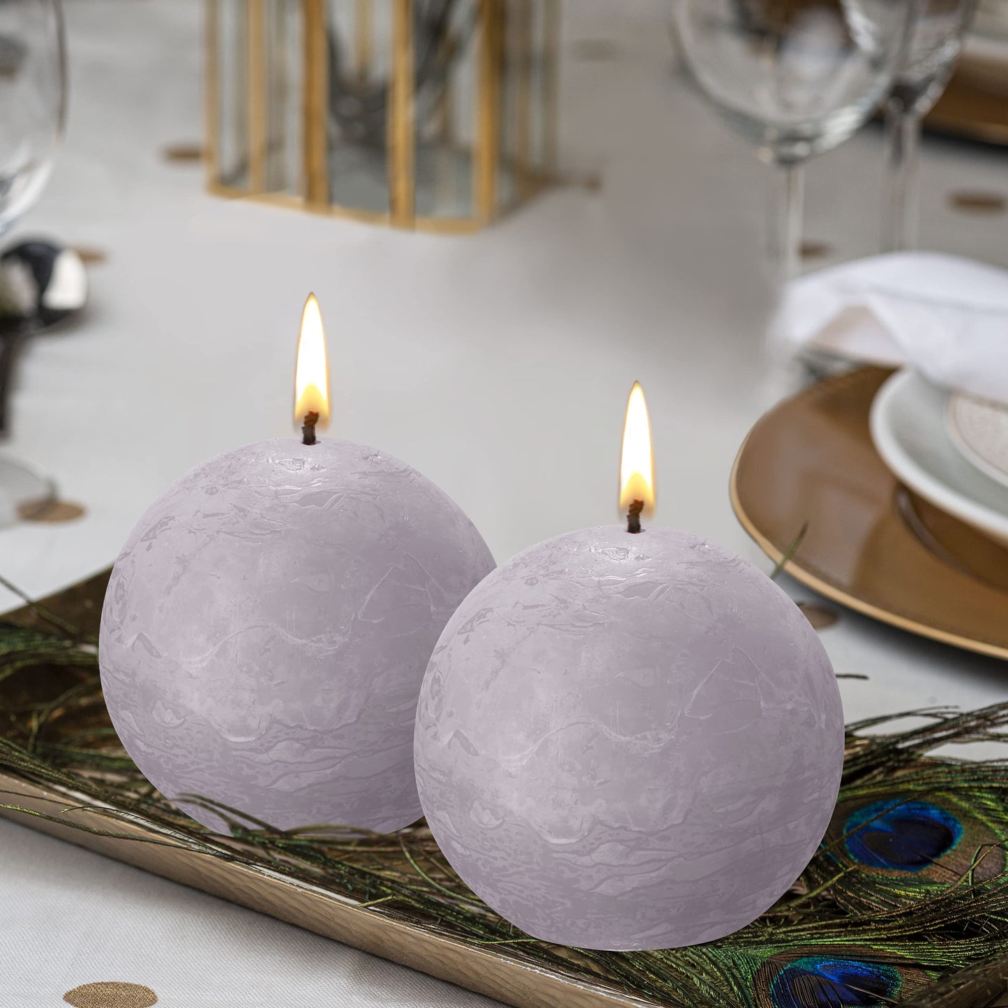 BOLSIUS 3 Pack Frosted Lavender Rustic Ball Pillar Candles - 3 Inch - Premium European Quality - Includes Natural Plant-Based Wax - Unscented Dripless Smokeless 25 Hour Party Décor Candles