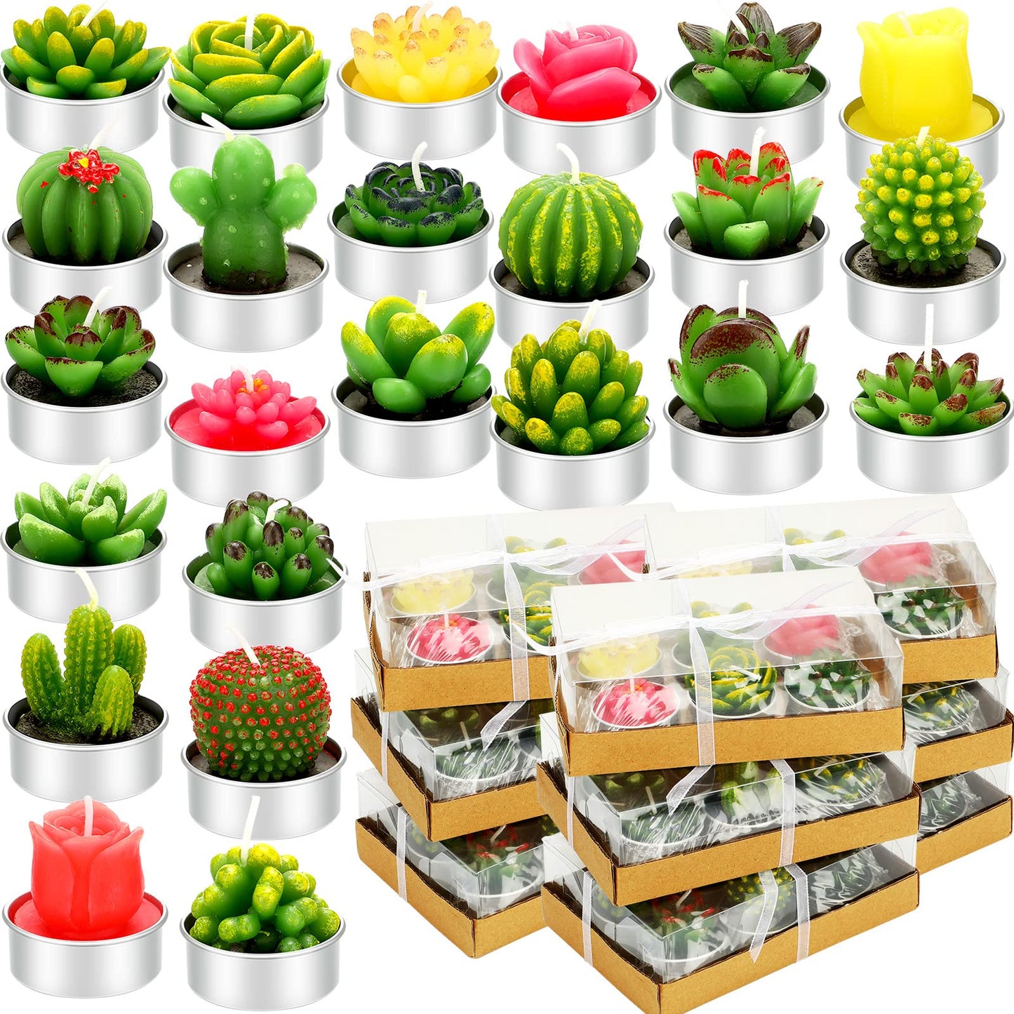 Lounsweer 72 Pcs Cactus Tealight Candles Artificial Succulents Tealight Candles for Birthday Shower Wedding Spa Party Favors Gifts Home Decor
