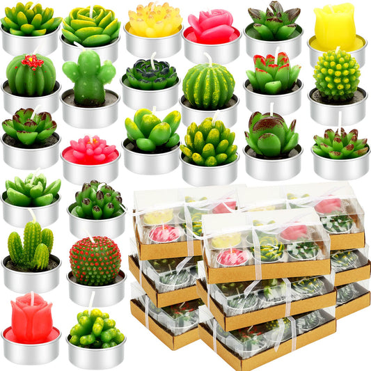 Lounsweer 72 Pcs Cactus Tealight Candles Artificial Succulents Tealight Candles for Birthday Shower Wedding Spa Party Favors Gifts Home Decor