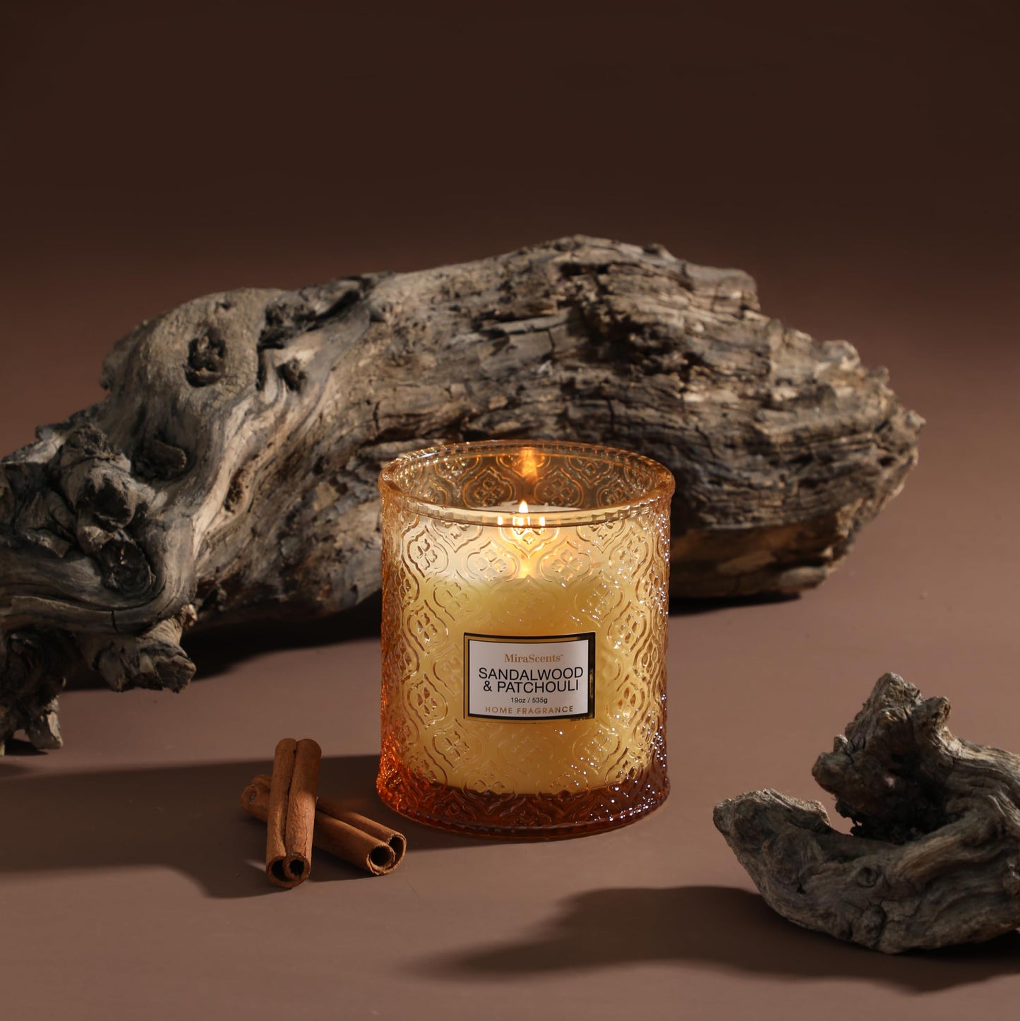 Sandalwood & Patchouli Candle, Luxury Decorative Glass Candle 19oz, Soy Wax Scented Gift for Women, Elegant Home Fragrance