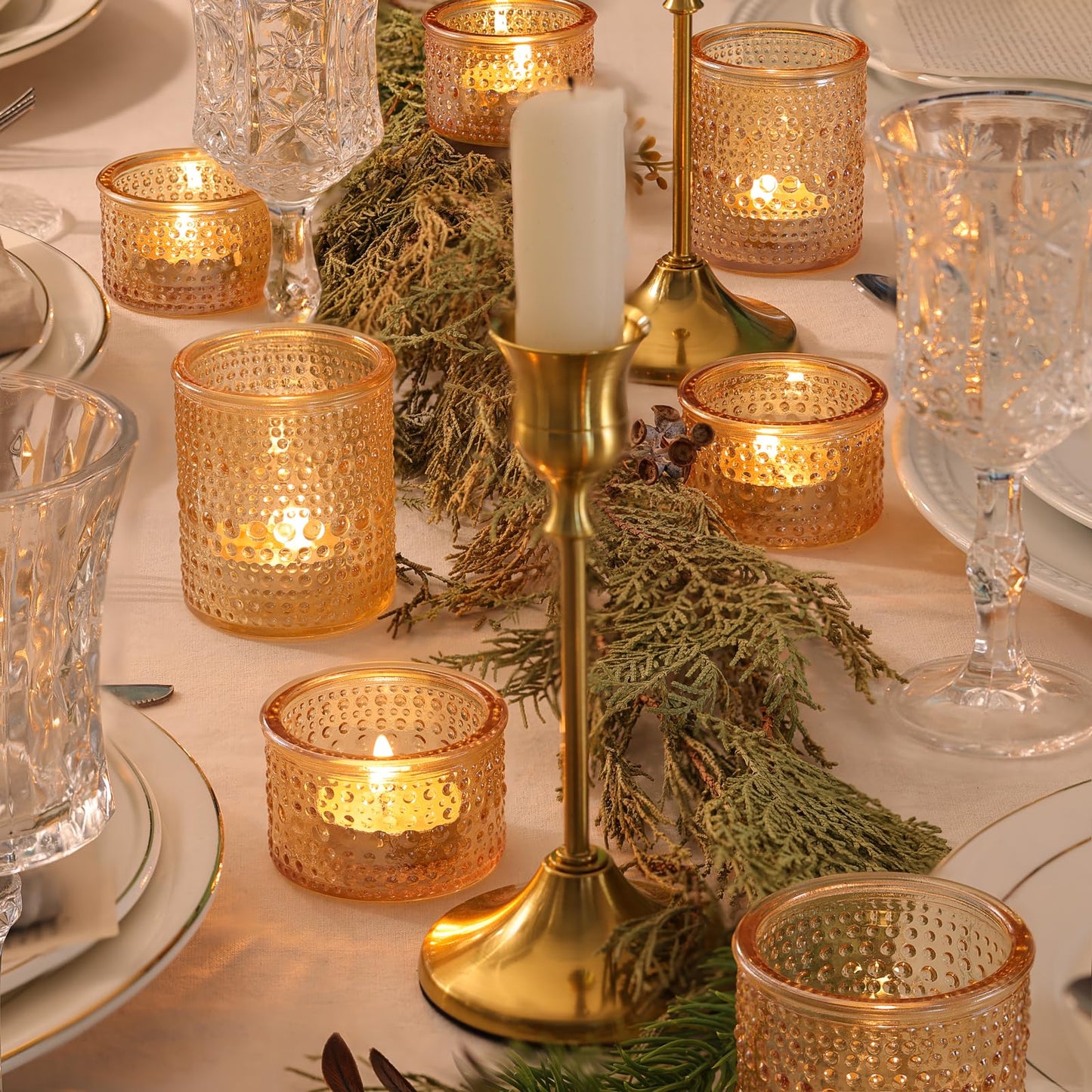 NITIME 24pcs Gold Assorted Votive Candle Holders, Polka Dot Tea Light Candle Holder Glass for Wedding Centerpieces, Gold Candle Holder for Table Centerpiece, Party, Holiday and Home Decor