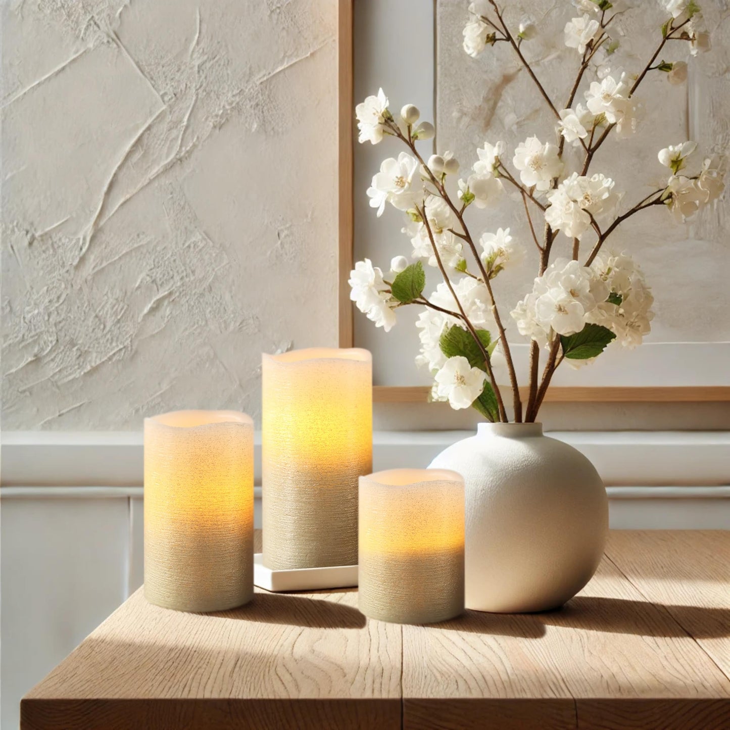 FURORA LIGHTING Gold Glitter Flameless Pillar Candles - Real Wax, 5/19 Auto Timer, Set of 3 (3x4, 3x5, 3x6), Batteries Included, Home Decor