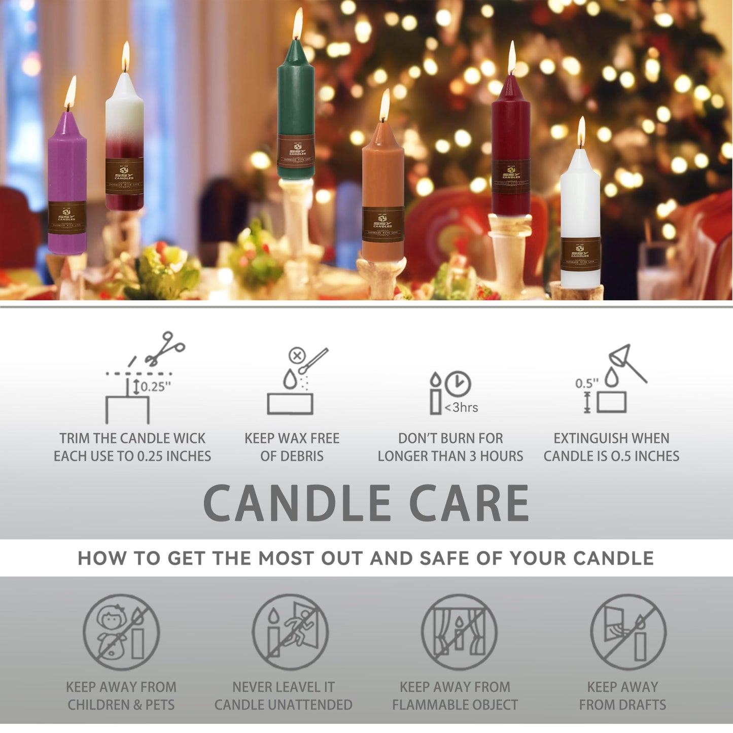Christmas Metallic Silver Candle 5 Inch Short Smokeless Taper Candles 4 Pack Unscented Dinner Candle for Christmas Dinner
