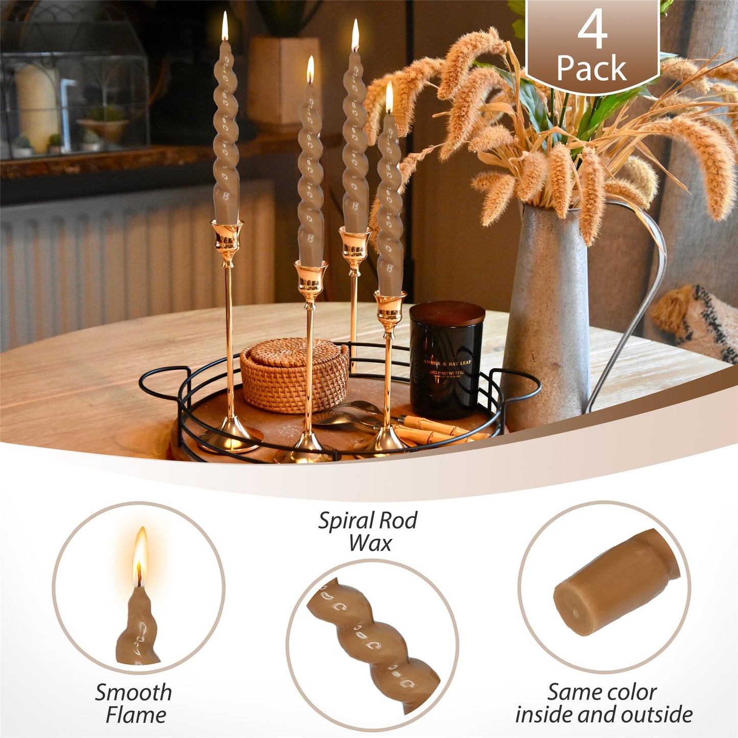 Gedengni Brown and White Taper Candle Brown Candlestick,8pcs Cute Candle Sticks Short Twisted Candlesticks Fancy Tapered Candles for Home Décor Weddings Holiday Women Gifts
