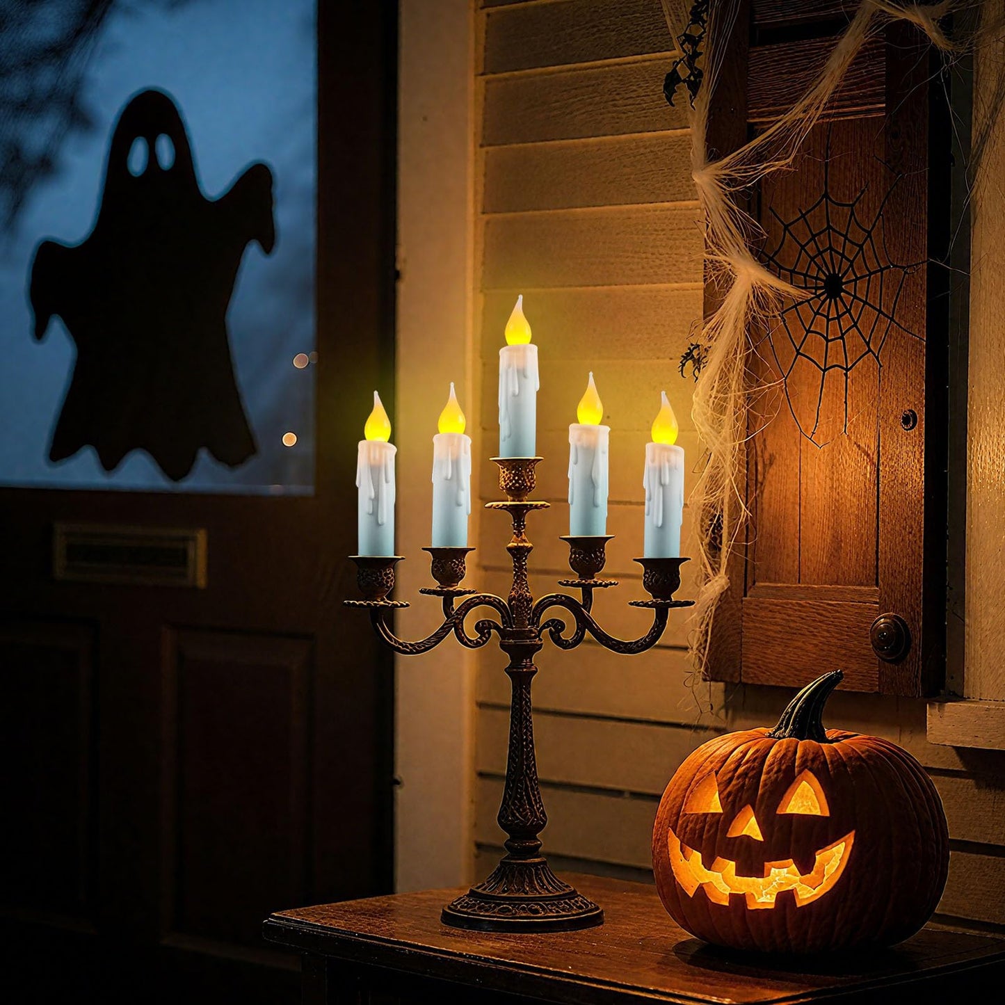 Short Taper Candles Battery Operated with Timer, White Flameless LED Flickering Candlesticks for Country Primitive Christmas Halloween Decorations 4.75 inch 6 PCS