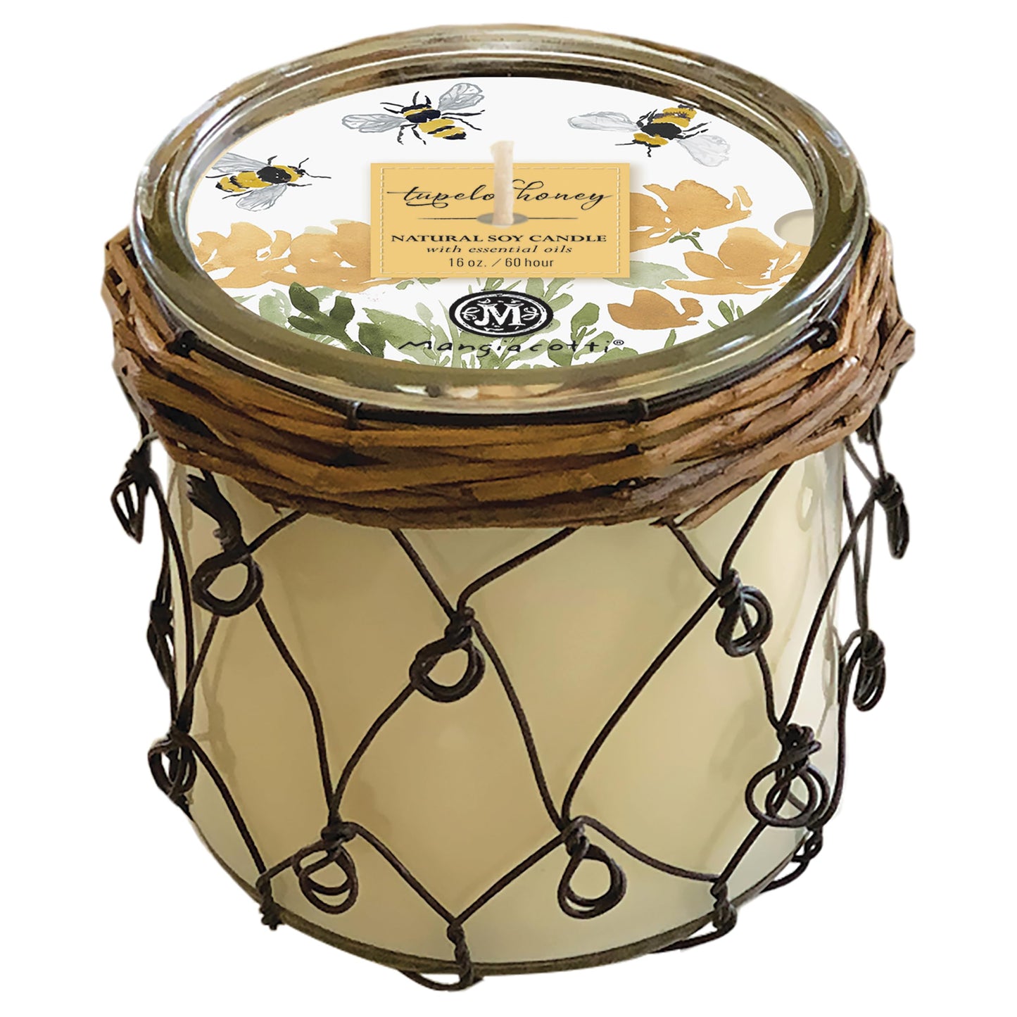Mangiacotti Scented Aromatherapy Farmhouse Candle Made in the USA Hand-Poured Fragrant Candles in Glass Holder 65 Hour Burn Time, 16-Ounce, Tupelo Honey