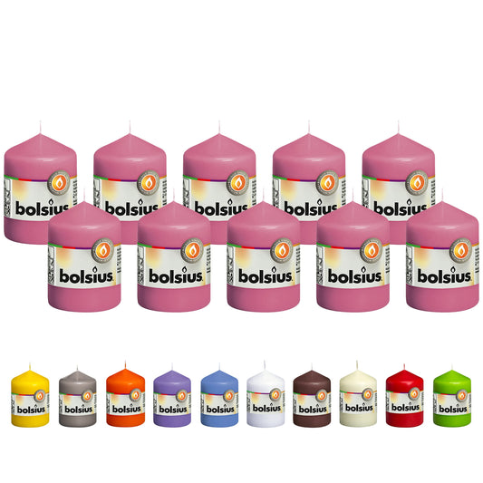 BOLSIUS 10 Pink Pillar Candles - 2.25 x 3.25 Inches - Premium European Quality - Individually Wrapped - 17 Hour Burn Time - Dripless Smokeless Unscented Dinner, Wedding, Party, & Restaurant Candles