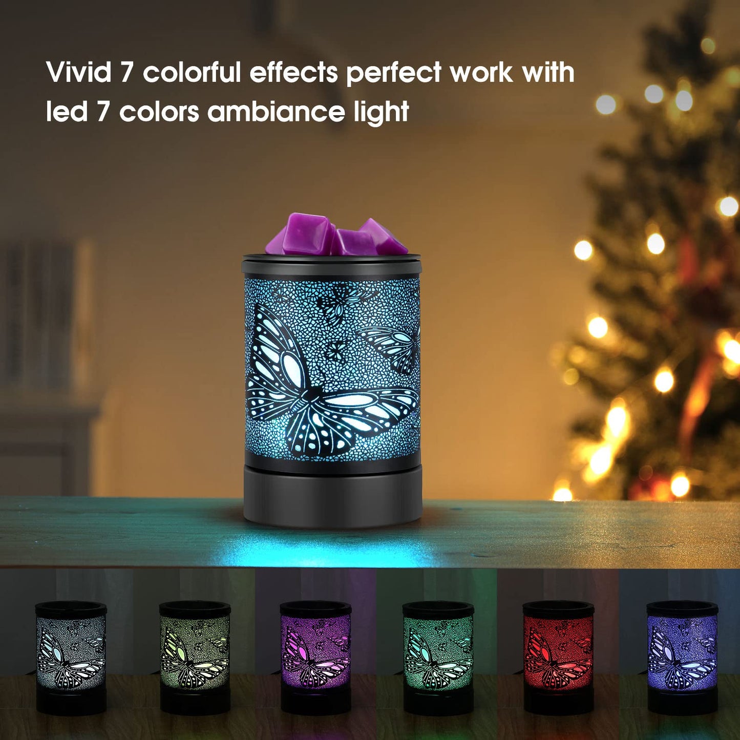 Enaroma Fragrance Wax Melts Warmer with 7 Colors LED Changing Light Scent Oil Candle Warmer for Home Office-ButterflyTimer