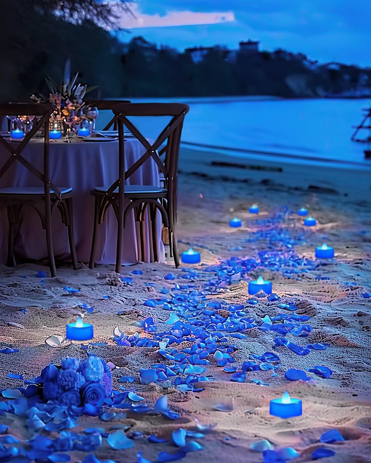 BEICHI Flameless Candles, Battery Operated LED Tealights Votive Flickering for Party Halloween, Christmas, Wedding- 24Pack, Blue Light