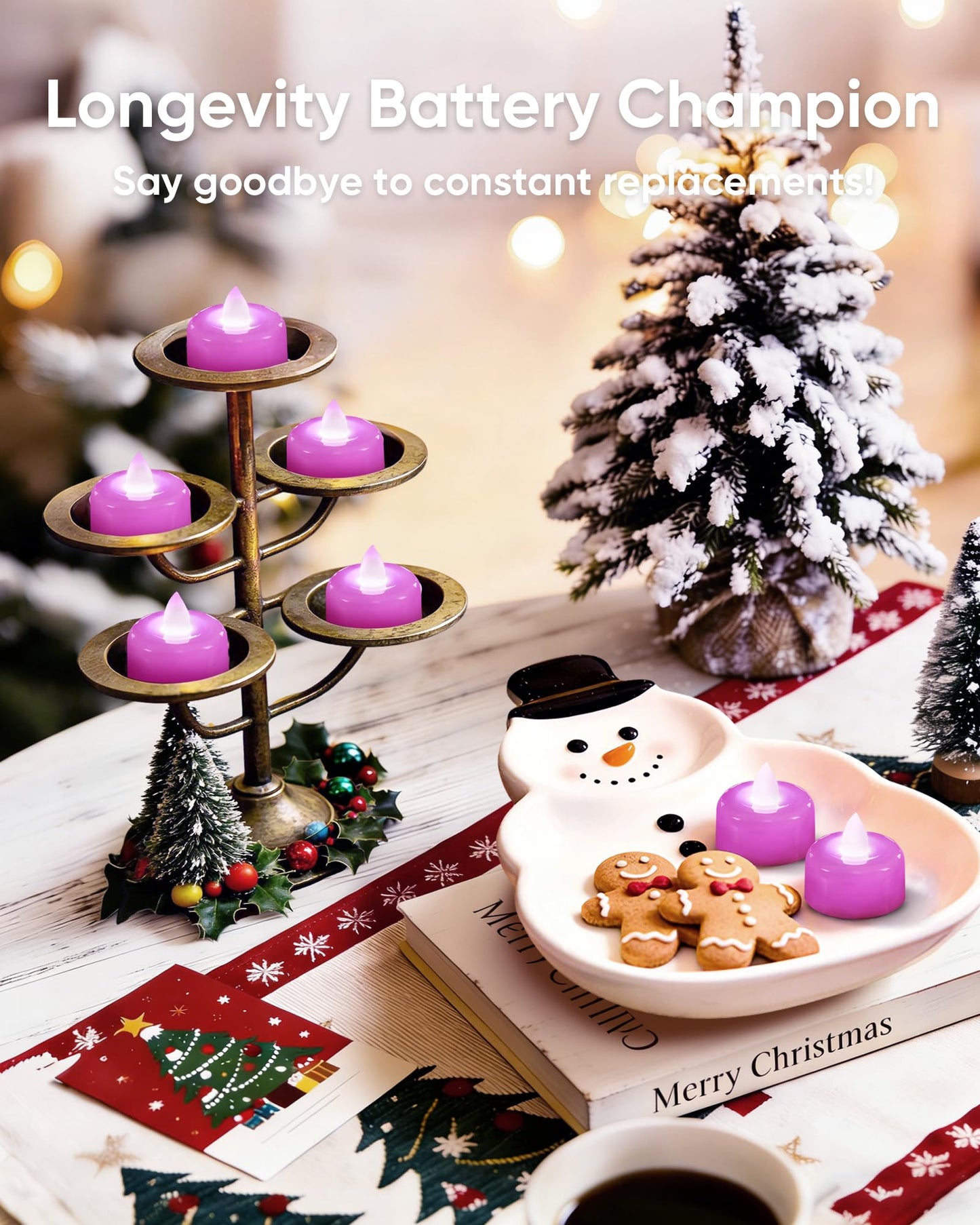 Amagic 24 Pack Light Purple Flameless LED Tea Lights Candles Battery Operated, Electric Fake Tealight Candles for Easter, Wedding, Table Centerpiece, Party, Anniversary, Proposal, Christmas, Birthday