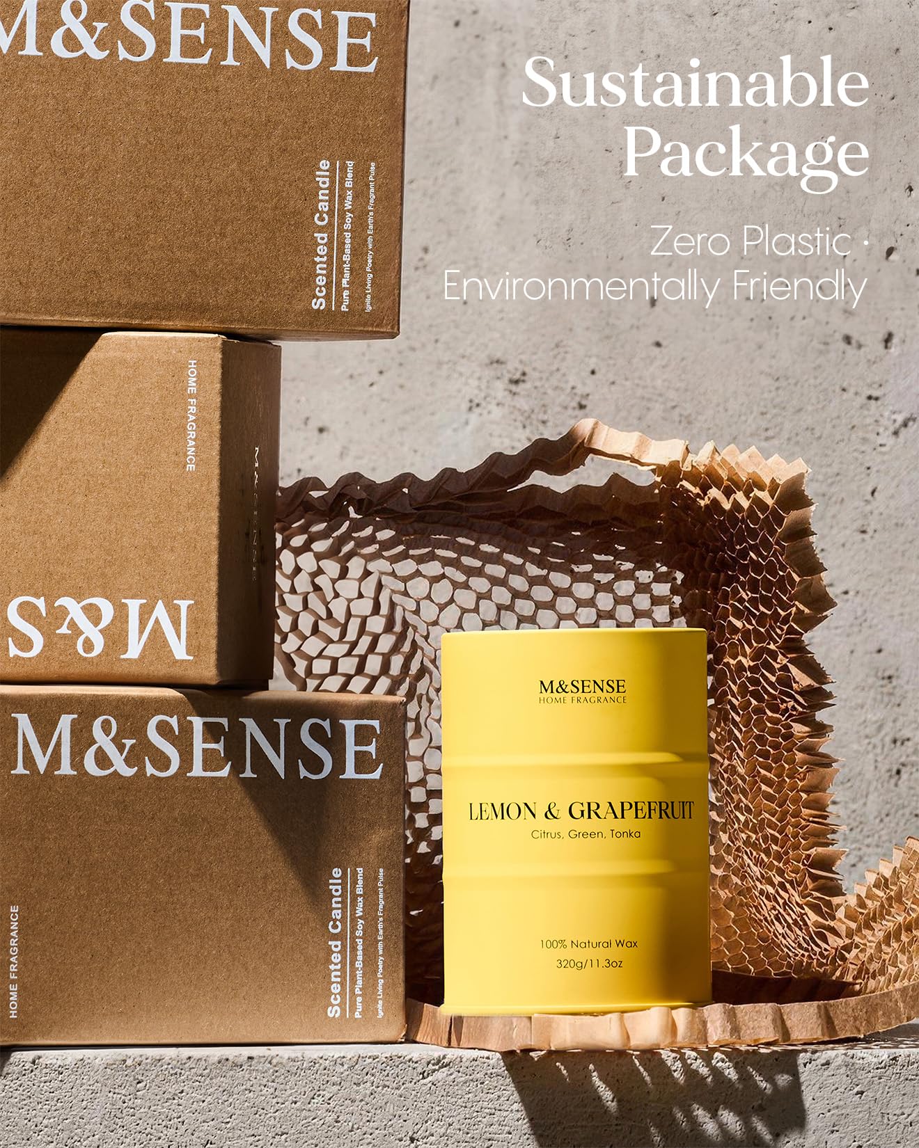 M&SENSE Lemon Candle,Summer Grapefruit Scented, Lemon Soy Candles 11.3oz 70 Hour Slow Burning, Limoncello Highly Scented Citrus Candles for Bathroom, Fresh Smelling Candle