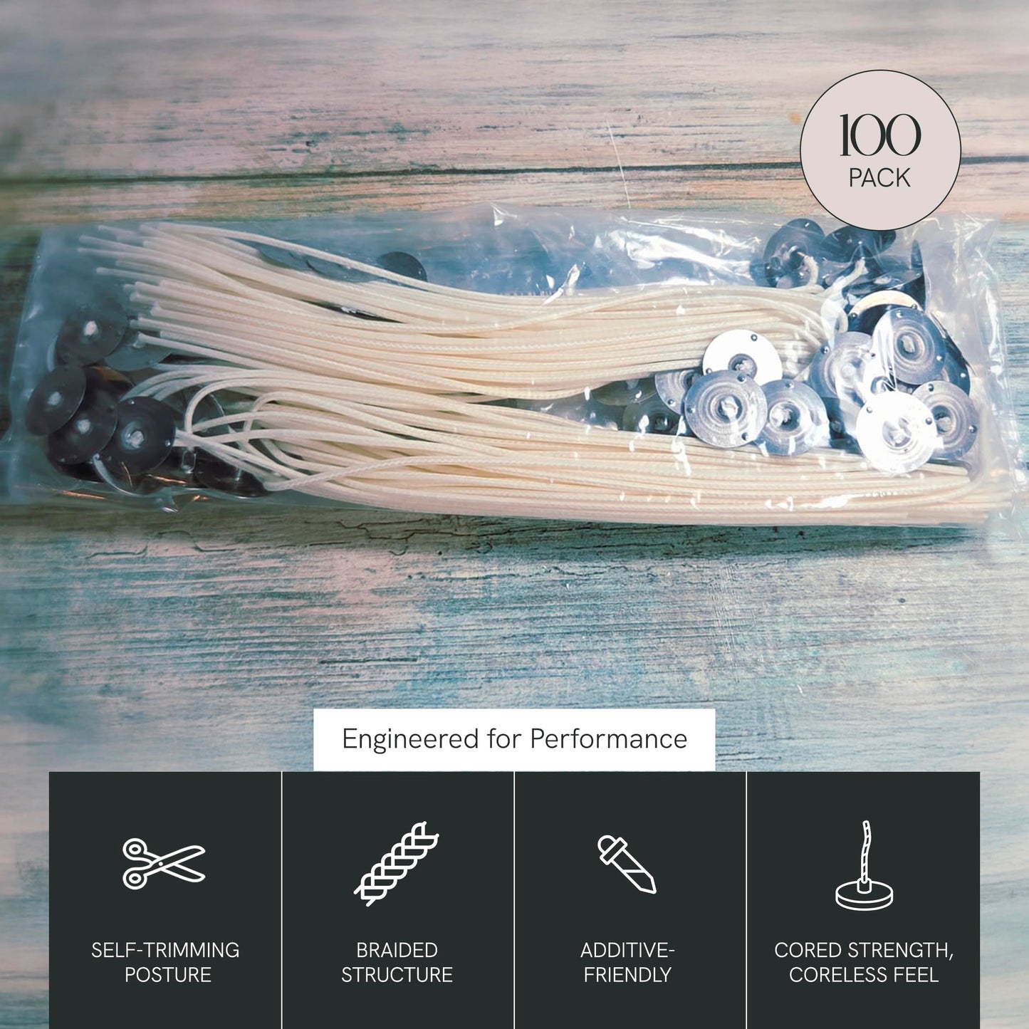 EAP Innovations HTP-73 Candle Making Wicks, Pre-Tabbed, Rigid, Self-Trimming Wicks for Candlemaking, Works with Paraffin, Gel & Vegetable Wax, 6" Length, Pack of 100