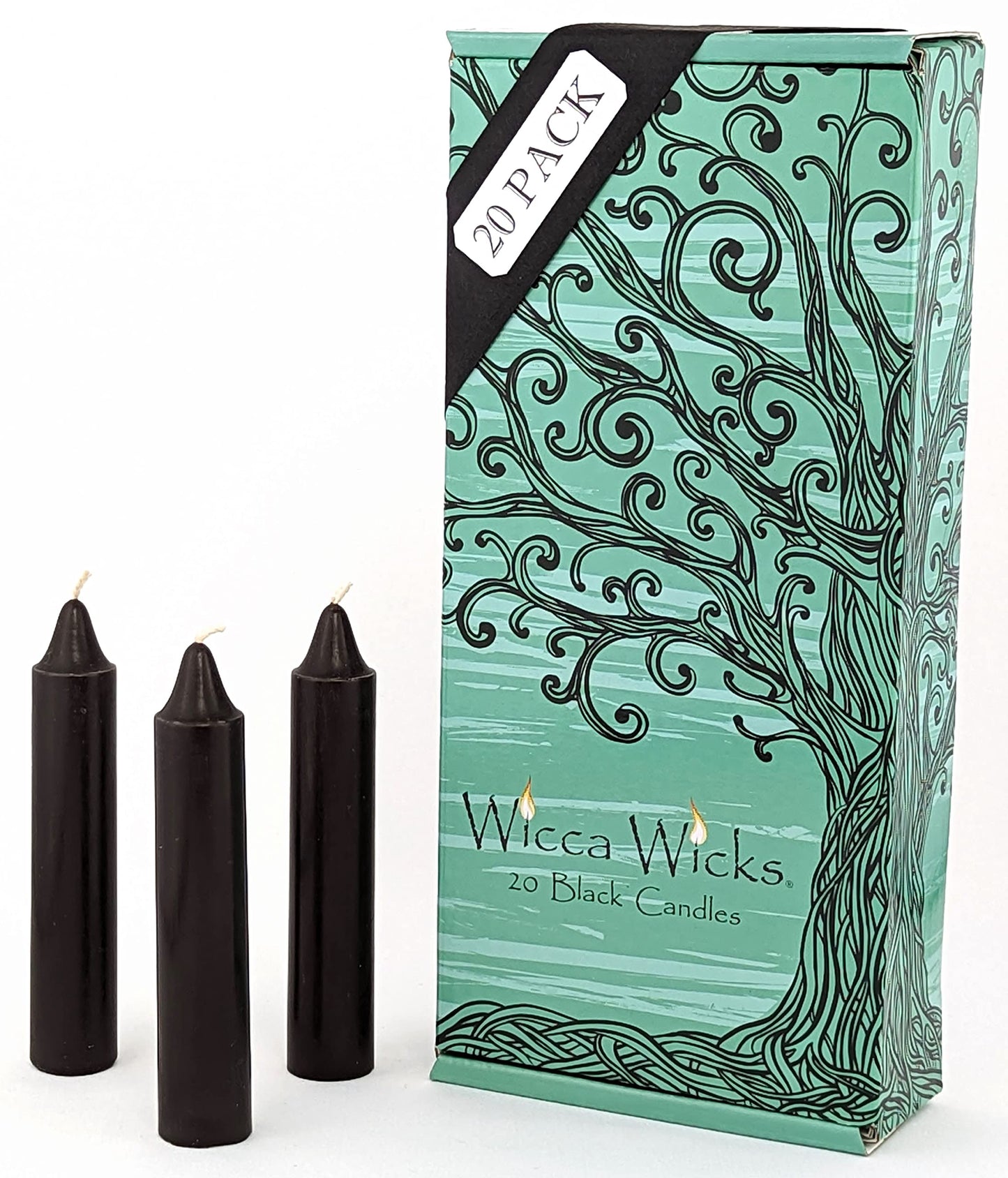 Wicca Wicks - 20 Black Candles | 4 inches Tall & 3/4 inch Diameter | Witchcraft Supplies for Your Personal Wiccan Altar, Spells, Charms & Rituals | Witchy Room Decor | Taper Candlesticks (Black)