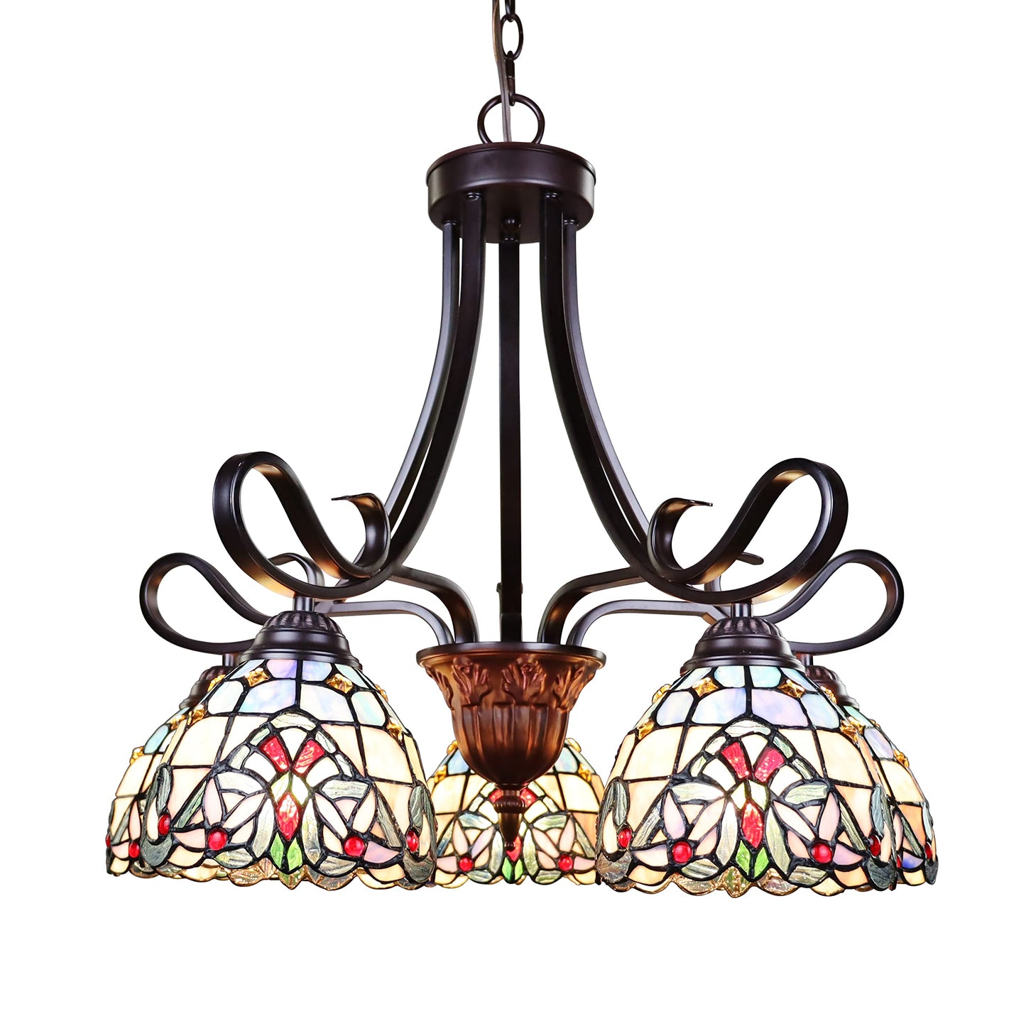 Chloe Lighting 5 Light Chandelier Victorian Tiffany-Style Dark Bronze 25in Wide Multicolor Model CH3T381VB25-DD5