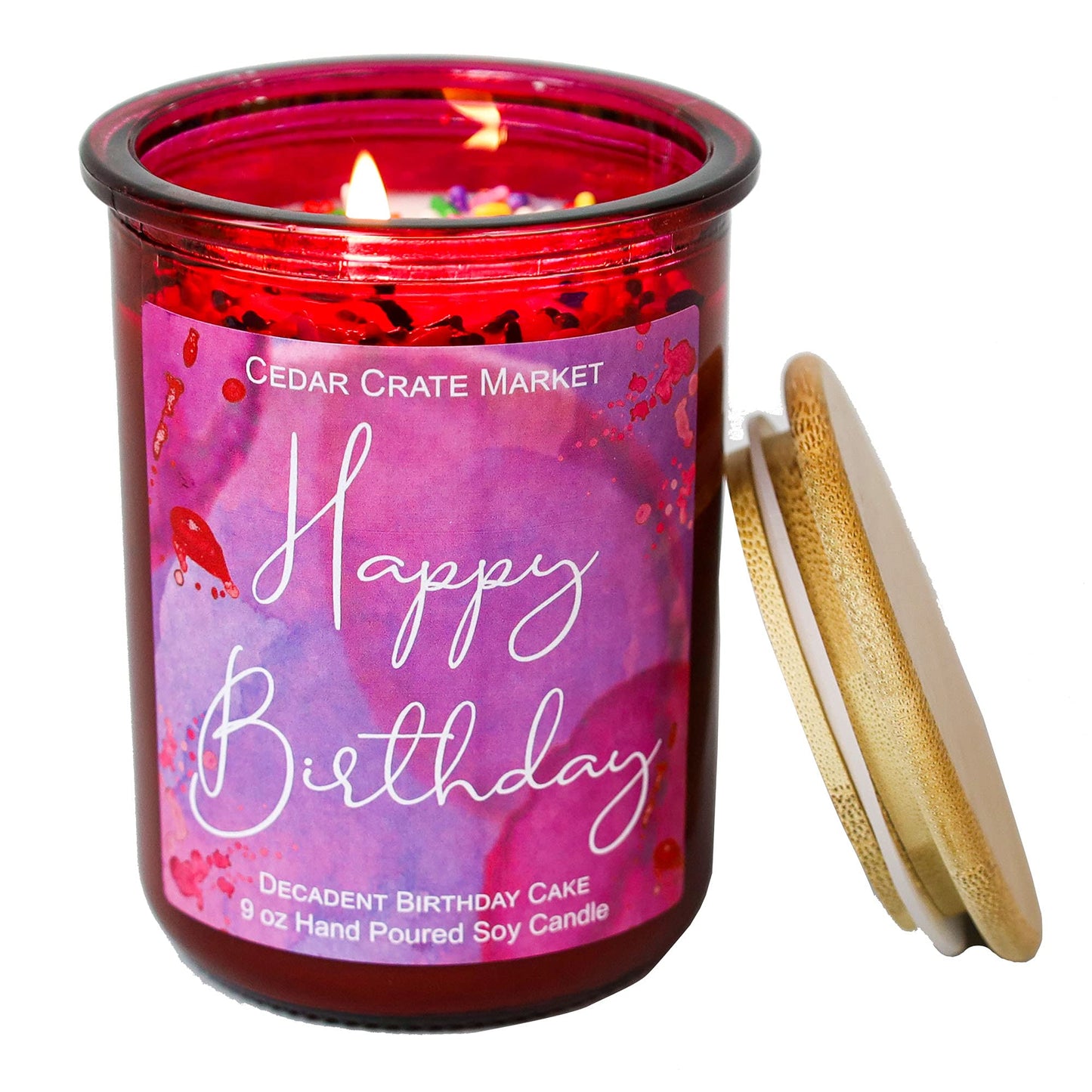 Cedar Crate Market - Happy Birthday Candle - Vanilla Buttercream Birthday Cake Scented Soy Wax Candle with Sprinkles for Home, Happy Birthday Gifts for Women, Best Friends Women Gift - Made in the USA