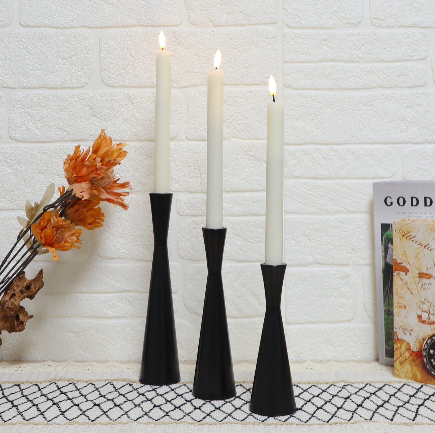 Set of 3 Taper Candle Holders Metal Candlestick Holders Table Mantel Decorative Candle Stand for Dinning,Party，Wedding,Home Decor(Matte Black)