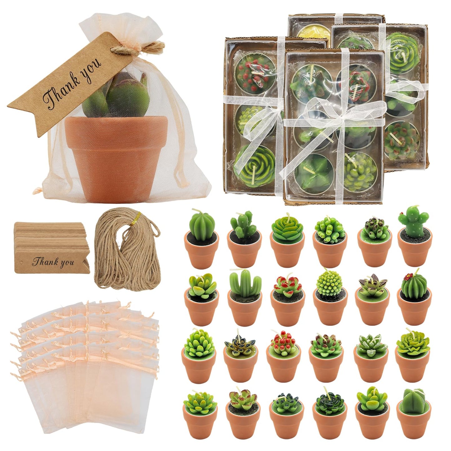 AZEAM 24 Pcs Succulent Candles Party Favors, Bulk Cactus Table Decor with Mini Terracotta Holders, Tiny Handmade Plant Tealights Candle Decoration for Shower Bridal Game Wedding Home Birthday