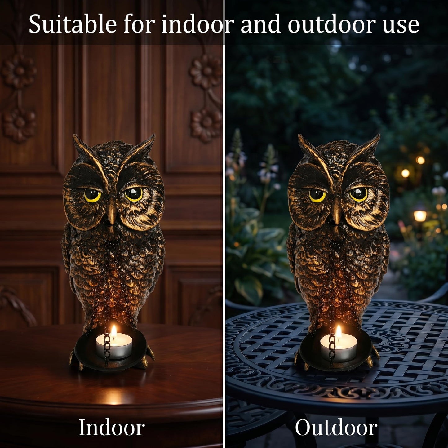 Gothic Home Decor Owl Candle Holder Tealight Stand Resin Statue for Living Room Bedroom Halloween Spooky Ornaments Unique Bird Decor Gold