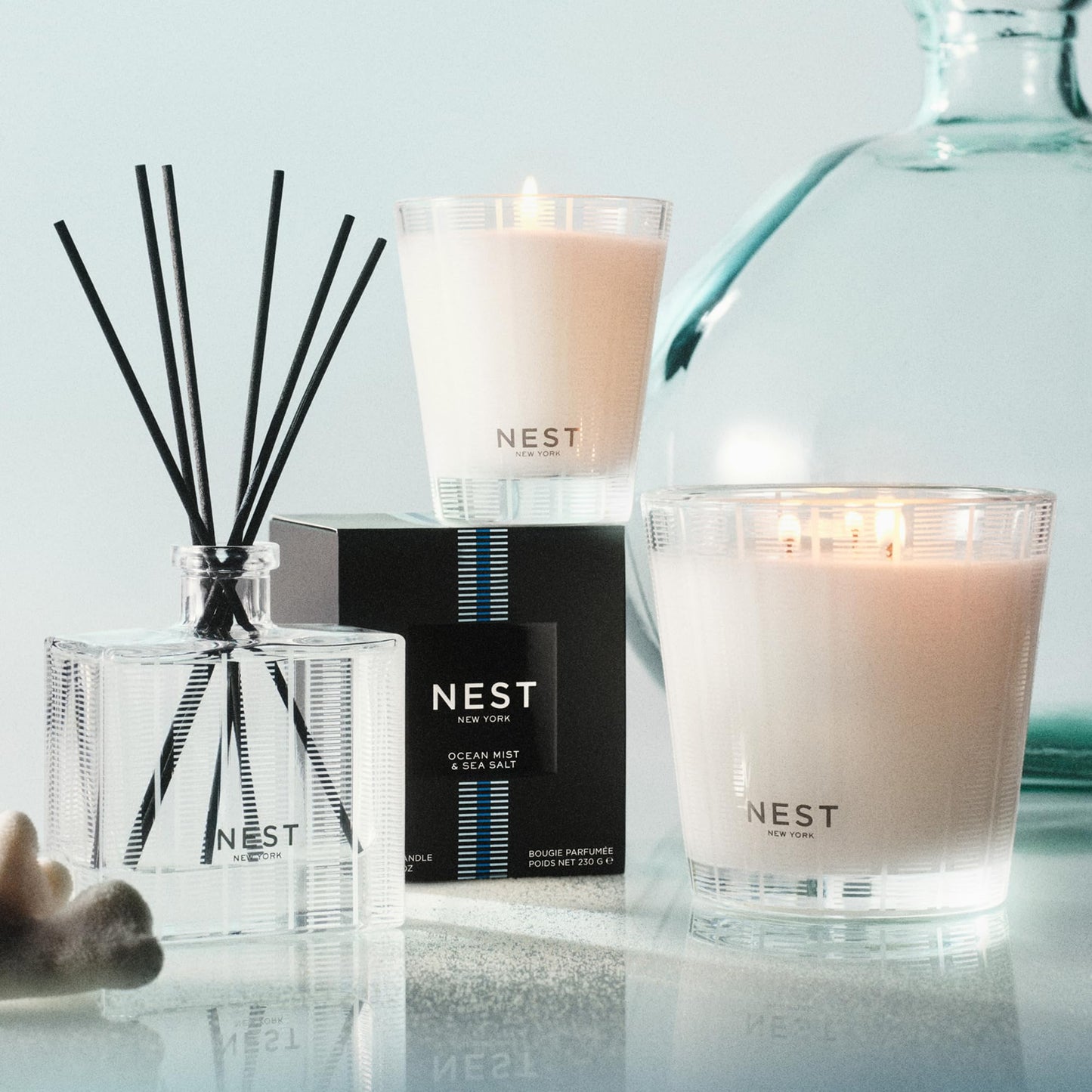NEST New York Scented Votive Candle, Ocean Mist & Sea Salt - 2 oz - Up to 28-Hour Burn Time - Reusable Glass Vessel