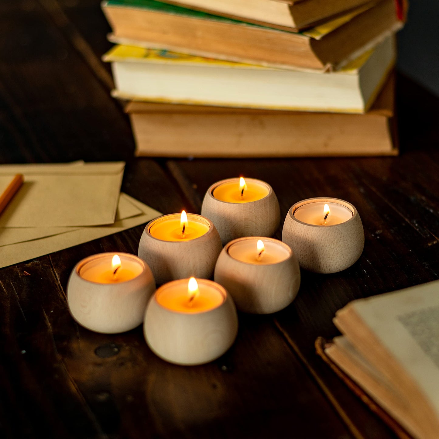 Woodvio - Handmade Wooden Candle Holders for votives and Tea Lights Candles, Set of 6