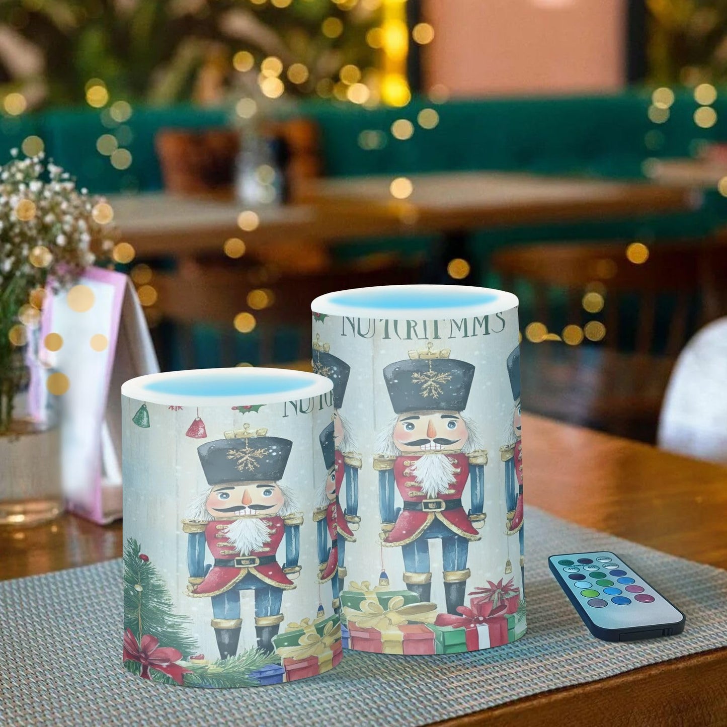 ALAZA Flickering Flameless Candles Christmas Nutcracker Garden Soldier Battery Operated Candles with Remote Timer LED Pillar Votive Candles Set of 2 for Holiday Decor