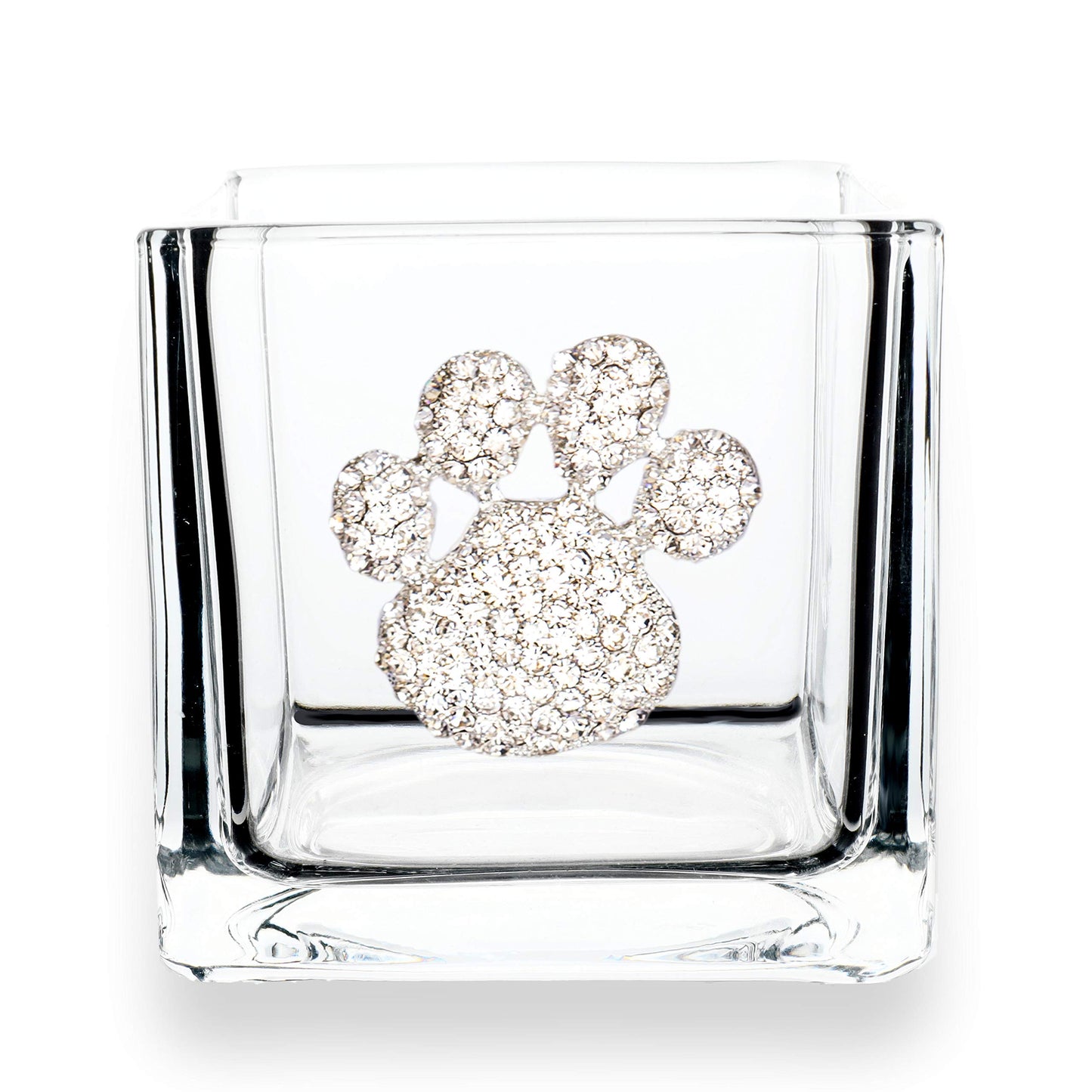 THE QUEENS' JEWELS Paw Print Jeweled 4x4 Candleholder Vase - Unique Gift for Women, Birthday, Cute, Fun, Not Painted, Decorated, Bling, Bedazzled, Rhinestone