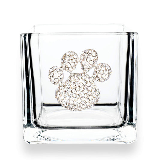 THE QUEENS' JEWELS Paw Print Jeweled 4x4 Candleholder Vase - Unique Gift for Women, Birthday, Cute, Fun, Not Painted, Decorated, Bling, Bedazzled, Rhinestone