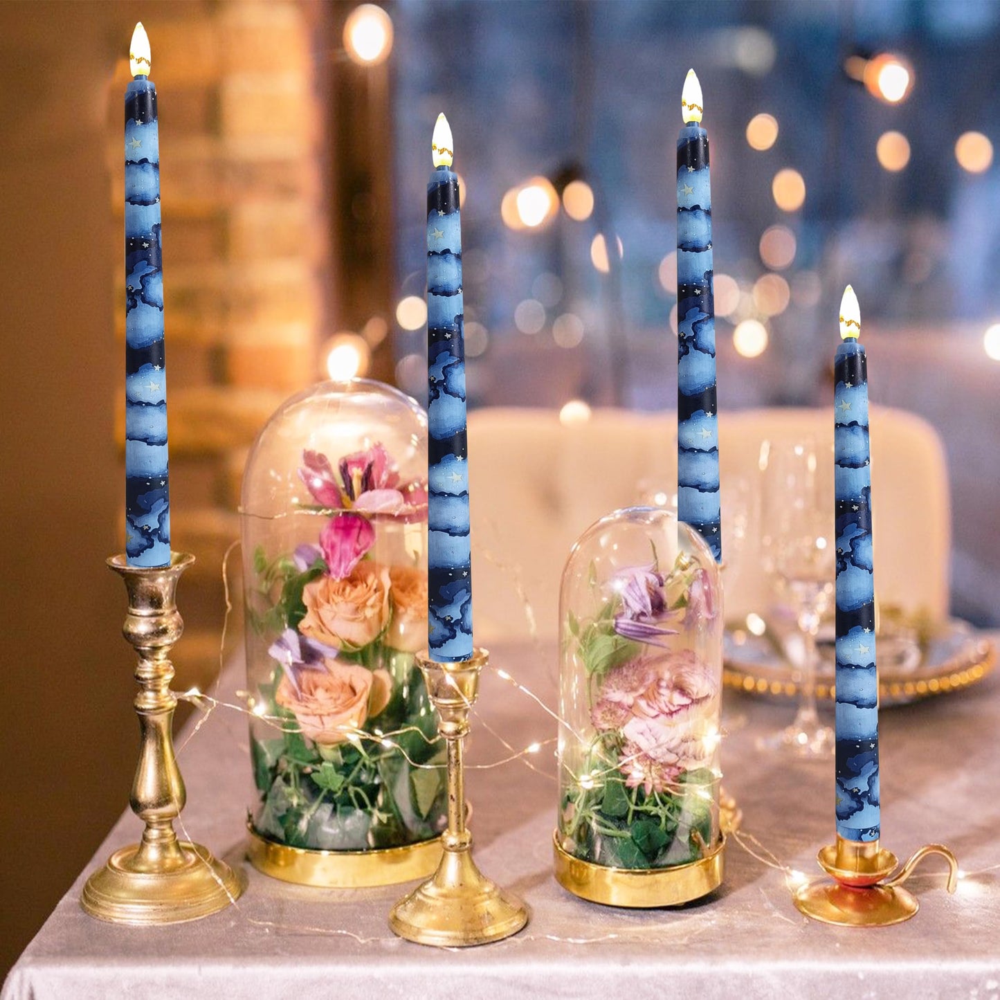 FCMSHAMD 6PCS Starry Sky Flameless Taper Candles, 11 Inch LED Candlesticks Battery Operated with 11-Key Remote and Timer, 3D Flickering Flame Lights for Wedding Party Home Decor Gifts