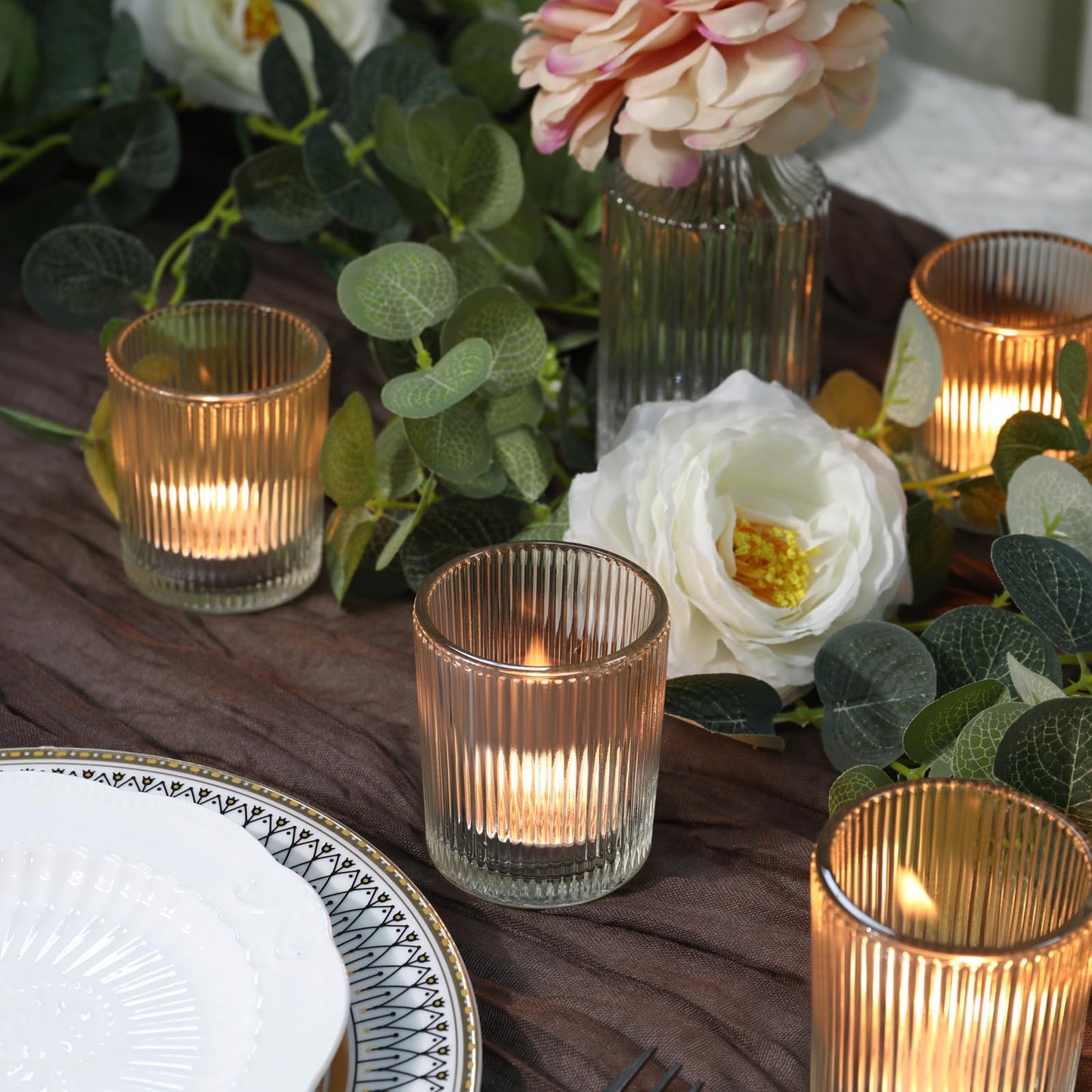 24 Pcs Votive Candle Holders - Clear Glass Tea Lights Candle Holder in Bulk for Table Centerpiece, Tealight Candle Holder for Weddings, Home Decor, Baby Shower, Special Occasions (Clear, 24)