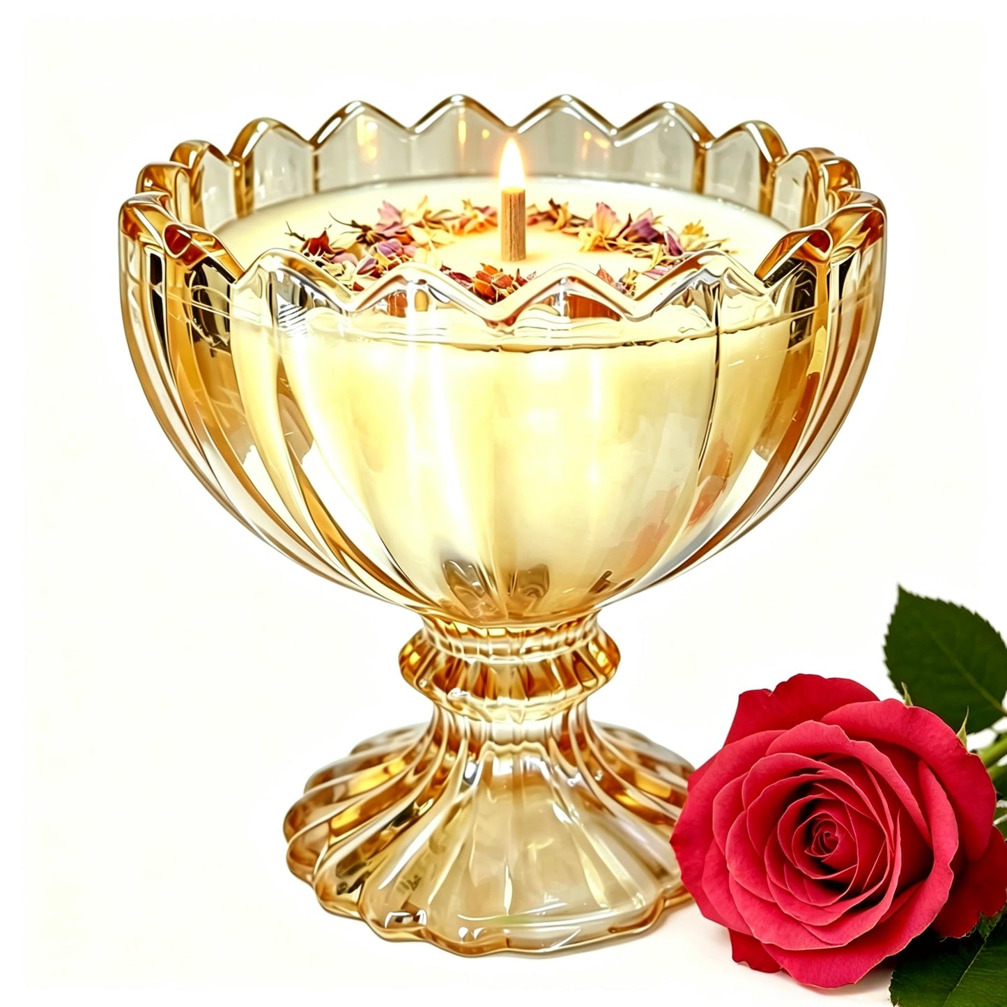 Petal Bowl Shape Soy Wax Rose Scented Candle, Aromatherapy Jar Candles for Home Scented or As a Christmas Holiday Candle Gift for Your Lover(7OZ/48Hours Burning)