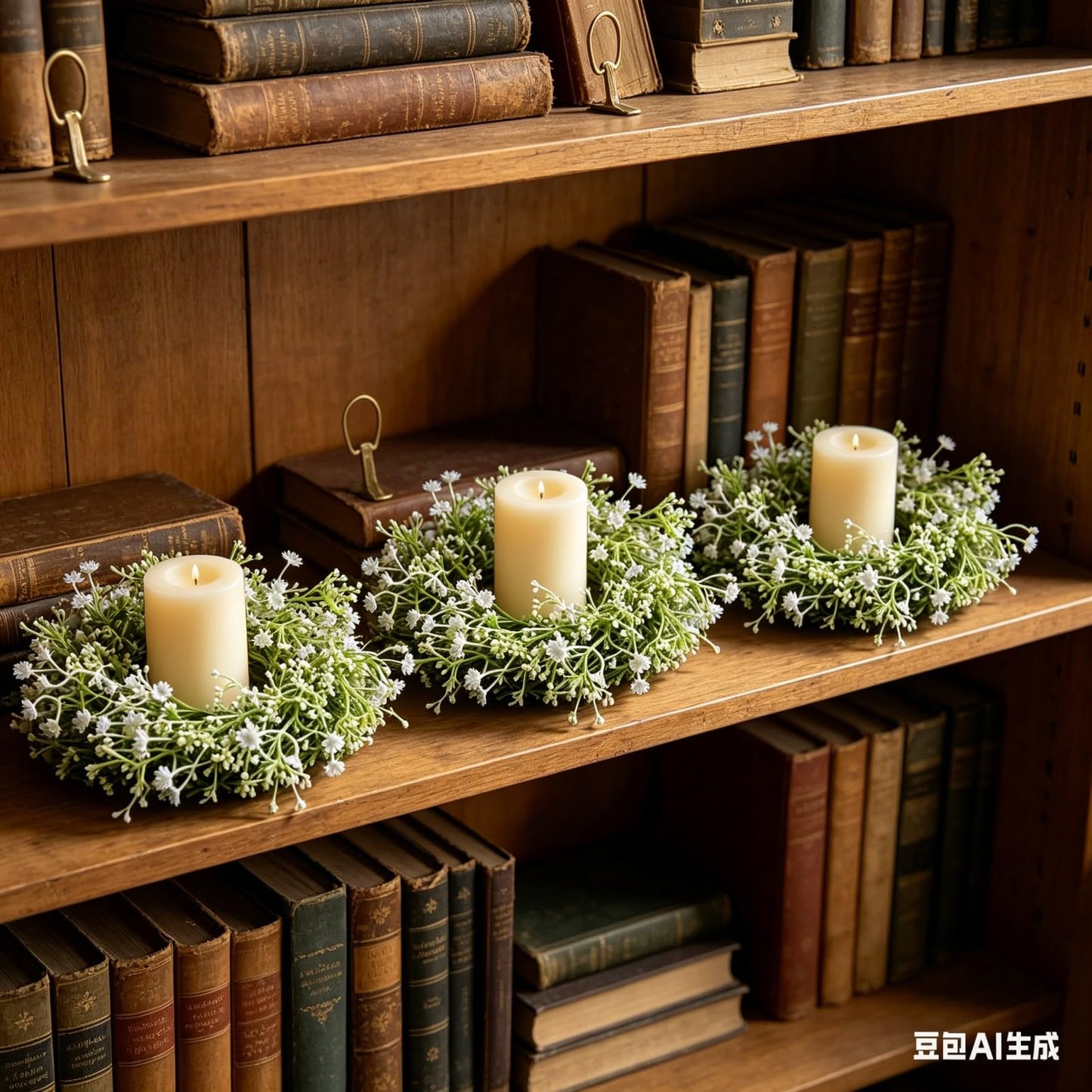 8 Pcs Mini Baby Breath Candle Rings Wreaths Gypsophila Pillar Holder Wreath Artificial Flower Spring Summer Floral Wreath for Wedding Farmhouse Porch Cabinets Table Decoration