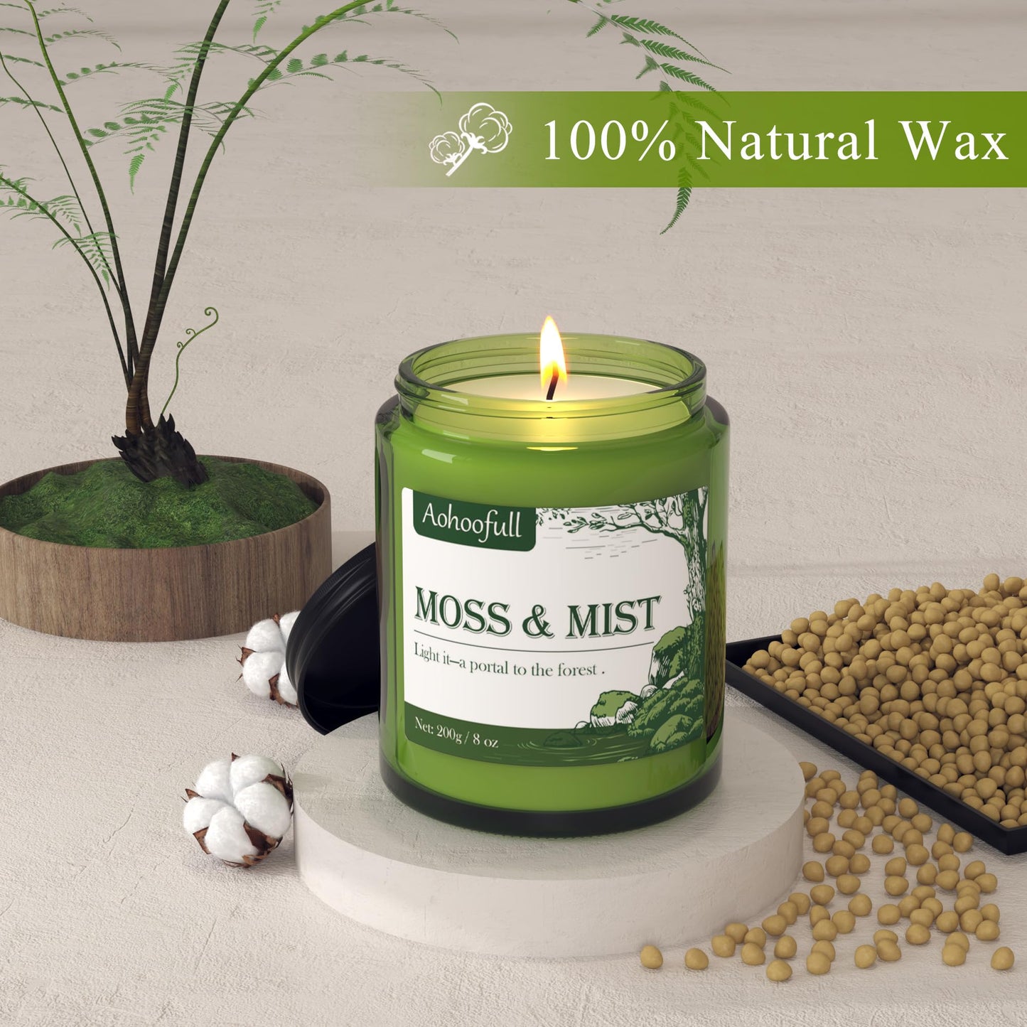 Aohoofull Soy Candles for Home Scented,Fall Candle 4oz 20 Hours Burn Moss & Mist Aromatherapy Candle Gift for Stress Relief, Meditation, Yoga, Relaxing SPA, Reusable Jar for Women Men