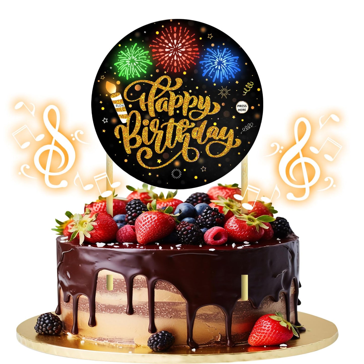 Birthday Cake Toppers，with Light and Music, Blowable，Birthday candles，Fabulous Cake Decoration for girl or Women– Plays Hit Song 'HAPPY Birthday' (Black Gold)