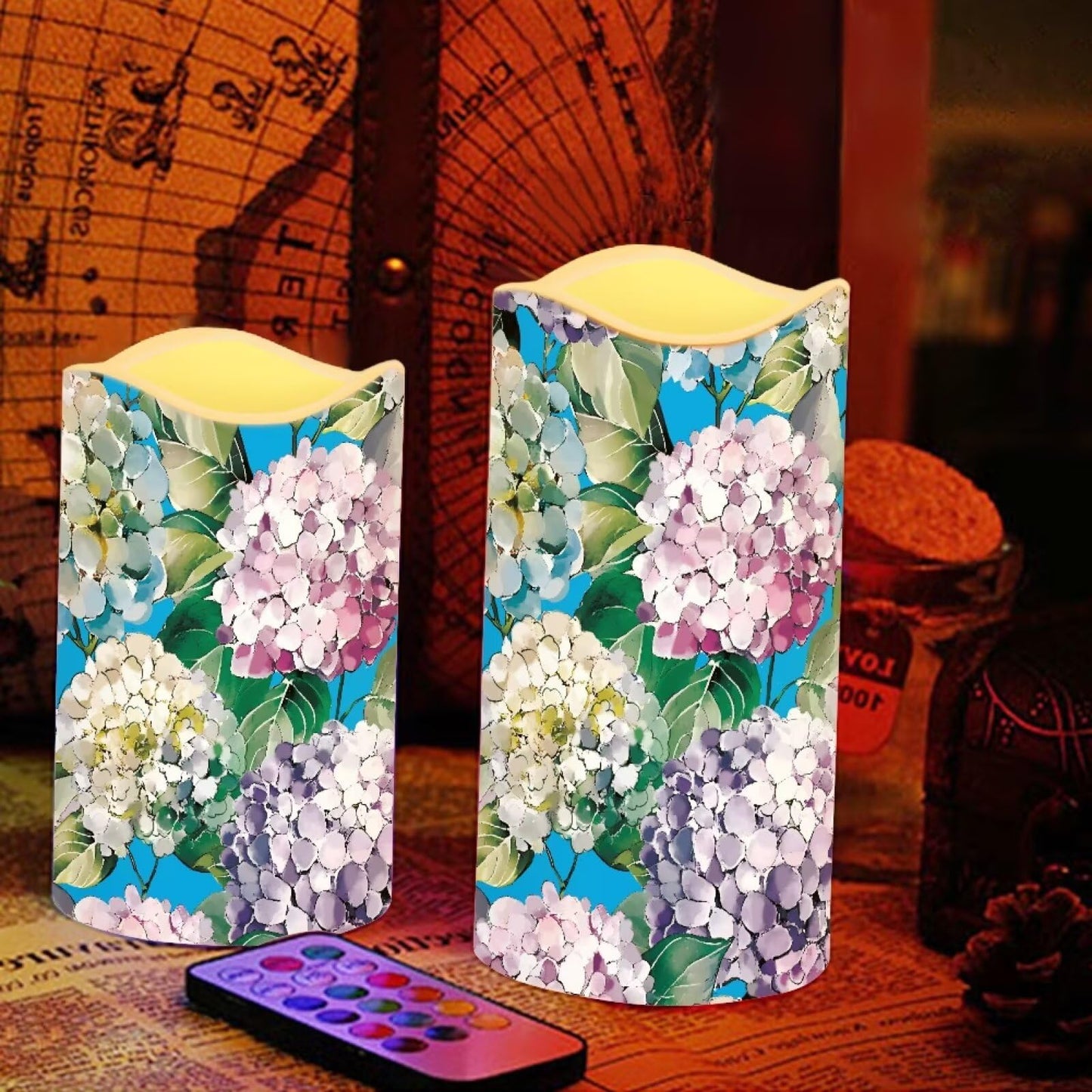 Cozeyat Big Flower Flameless Candles 4 Pack Battery Operated LED Pillar Candles with Remote Control Timer Color Changing for Home Wedding Beach