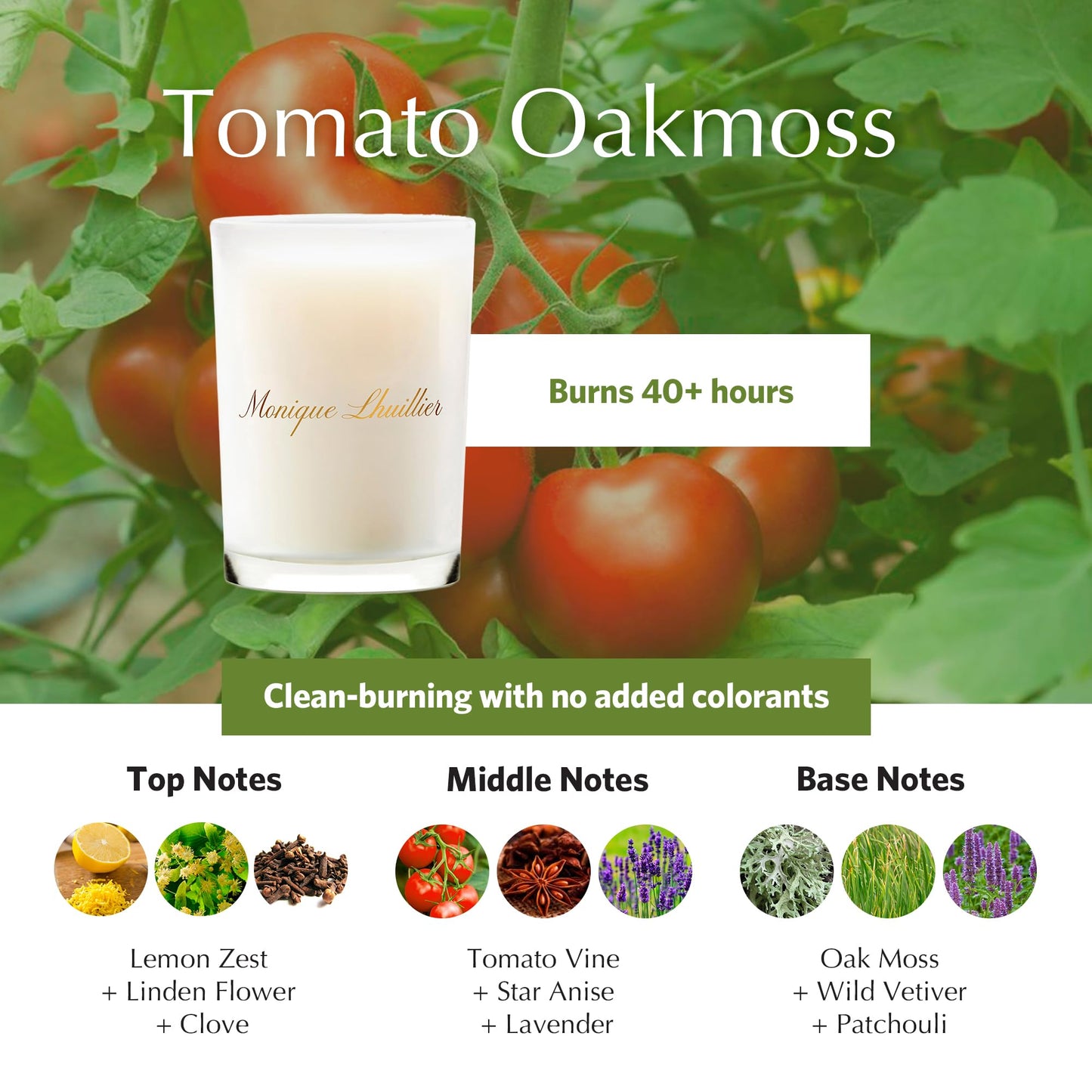 Agraria Monique Lhuillier Tomato Oakmoss Perfume Candle, 7 Oz, 40-50 Hours Flicker Time, Fresh Alluring Botanical Earthy Scented Candles for Home