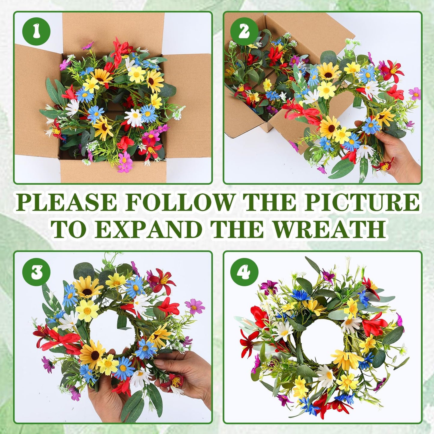 6 PCS Spring Summer Artificial Floral Candle Rings Wreath Sunflowers Daisy Forsythia Candle Rings Pillar Holder Wreath Mini Eucalyptus Candle Wreaths Kitchen Cabinet Swags for Home Tabletop Decor