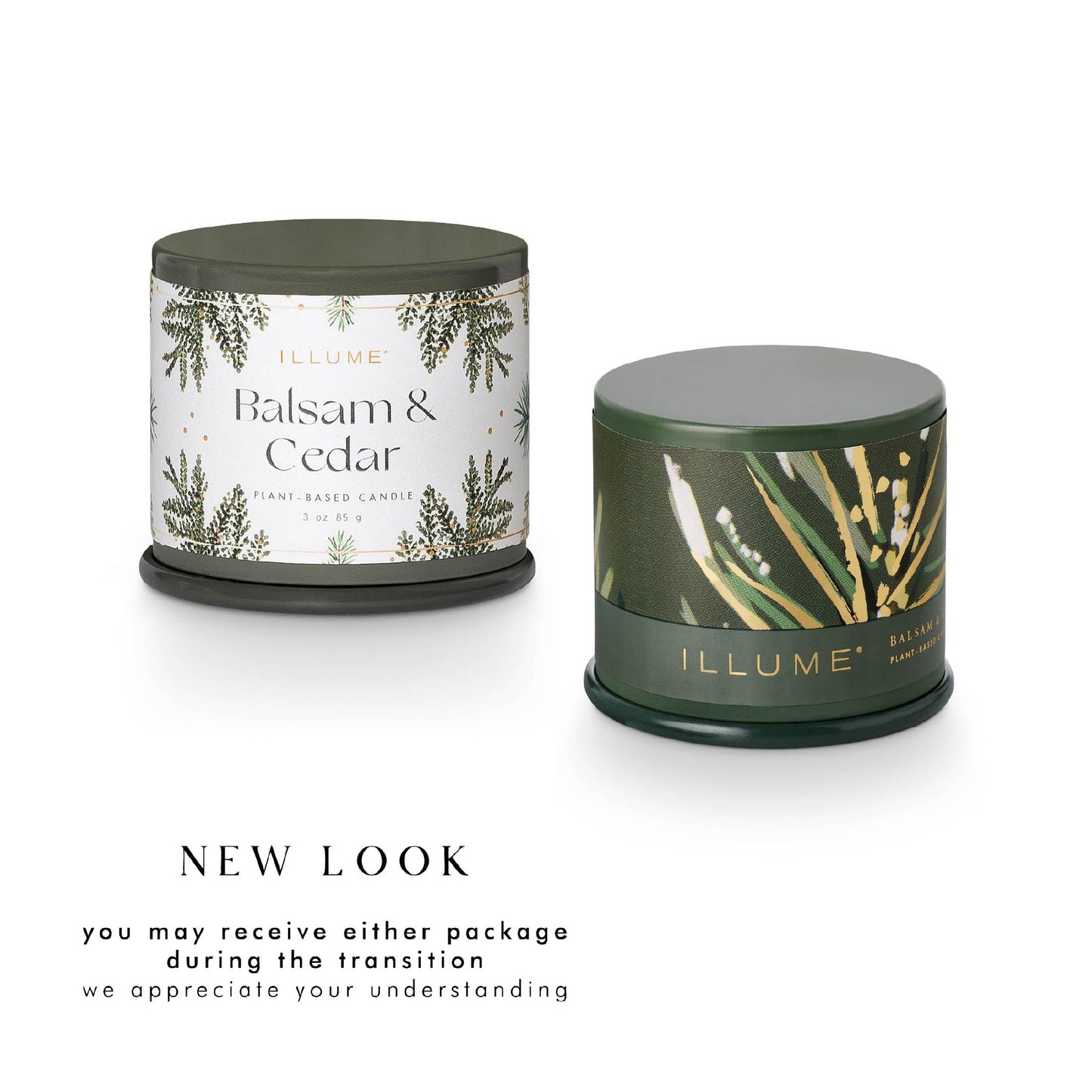Illume Demi Vanity Tin Candle, Balsam & Cedar, Signature 3 oz.