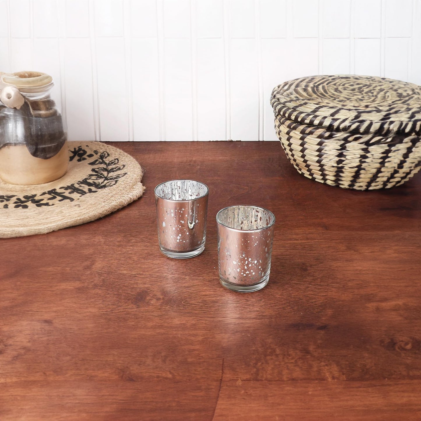 WGV Silver Speckled Tea Light Votive Candle Holder 2.2x2.75, Small Tiny Utility Cylinder Mercury Glass Vase, Home Accent Decor, 1 Pc