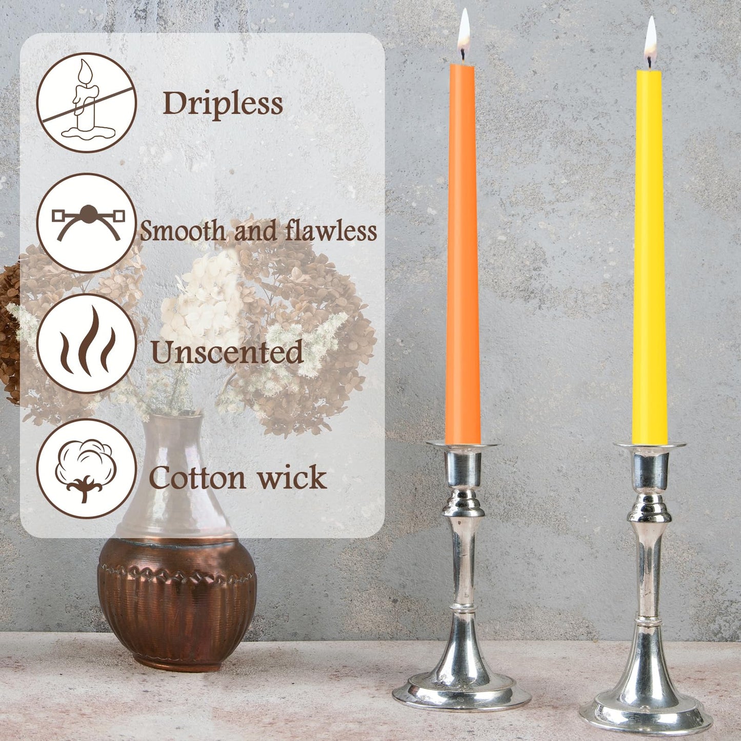 W&LESVAGO 12 Inch Orange Taper Candles Set of 6 Unscented Smokeless Long Tall Tapered Candle for Candlesticks Sticks Wedding Advent Home Decor Dinner Christmas
