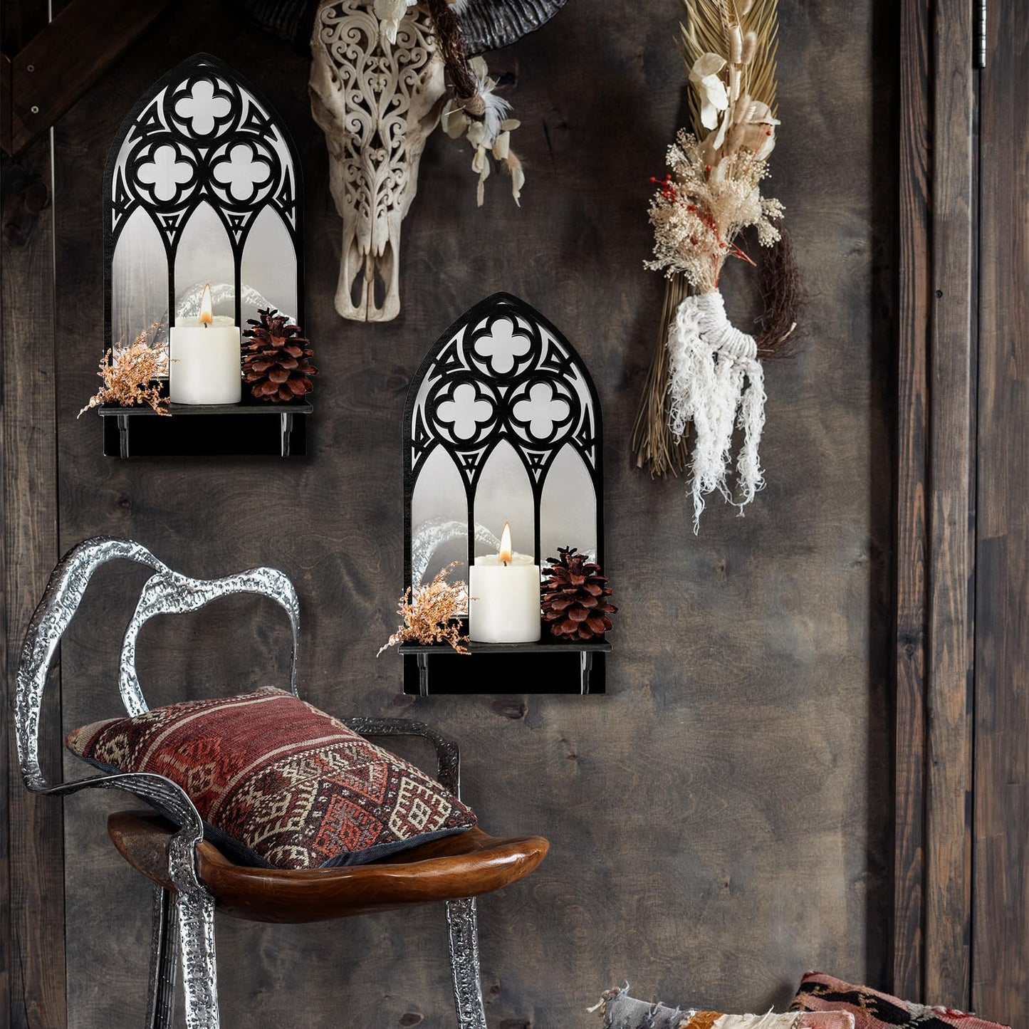 Gothic Sconces Wall Decor Set of 2, Arched Church Wall Sconces Decorative Gothic Wall Decor for Living Room, Bathroom, Dining Room
