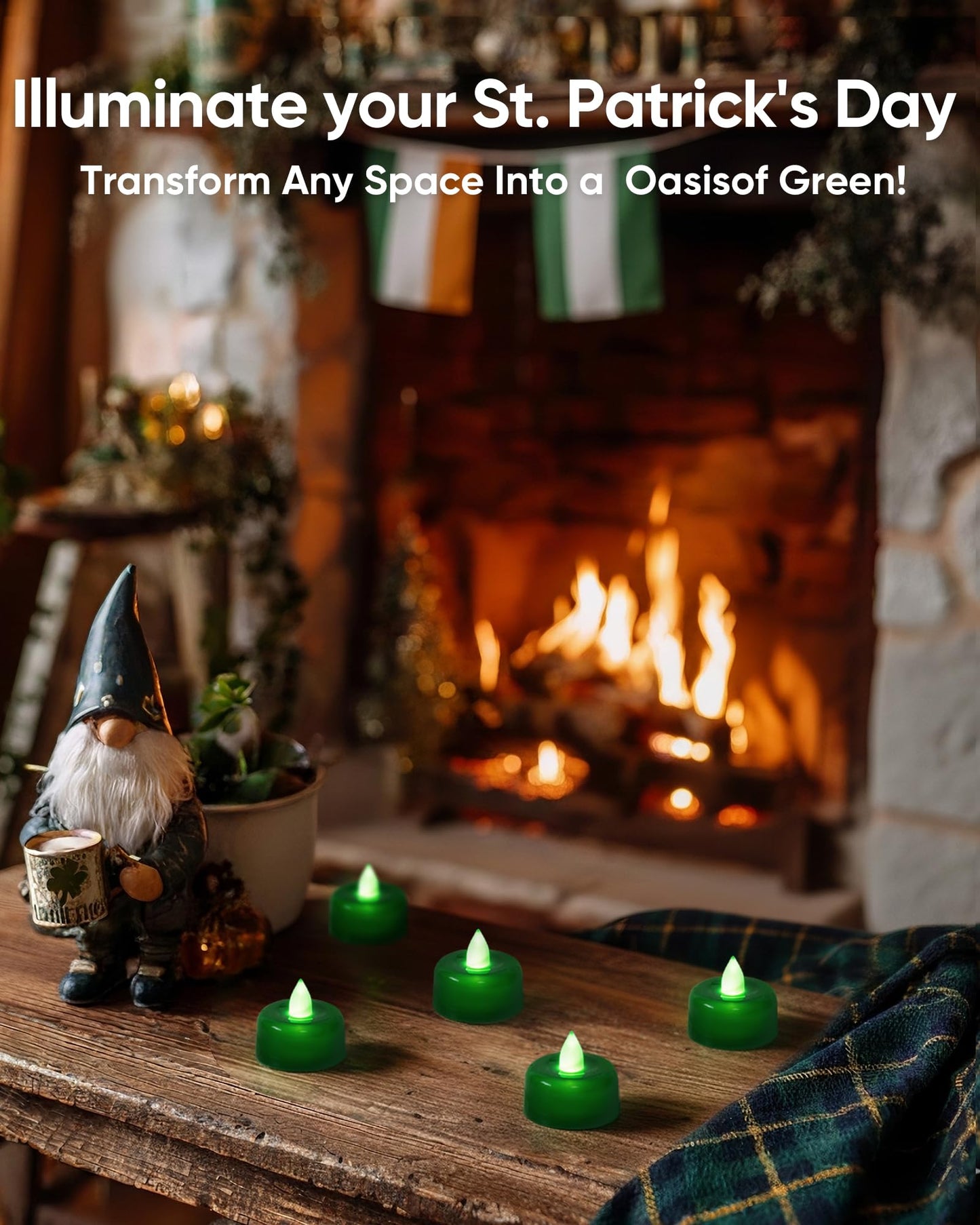 Amagic 24 Pack Green Flameless LED Tea Lights Candles Battery Operated, Electric Fake Tealight Candles for Party, Wedding, Table Centerpiece, Home Decor, Mardi Gras, Halloween, Christmas, St. Patrick