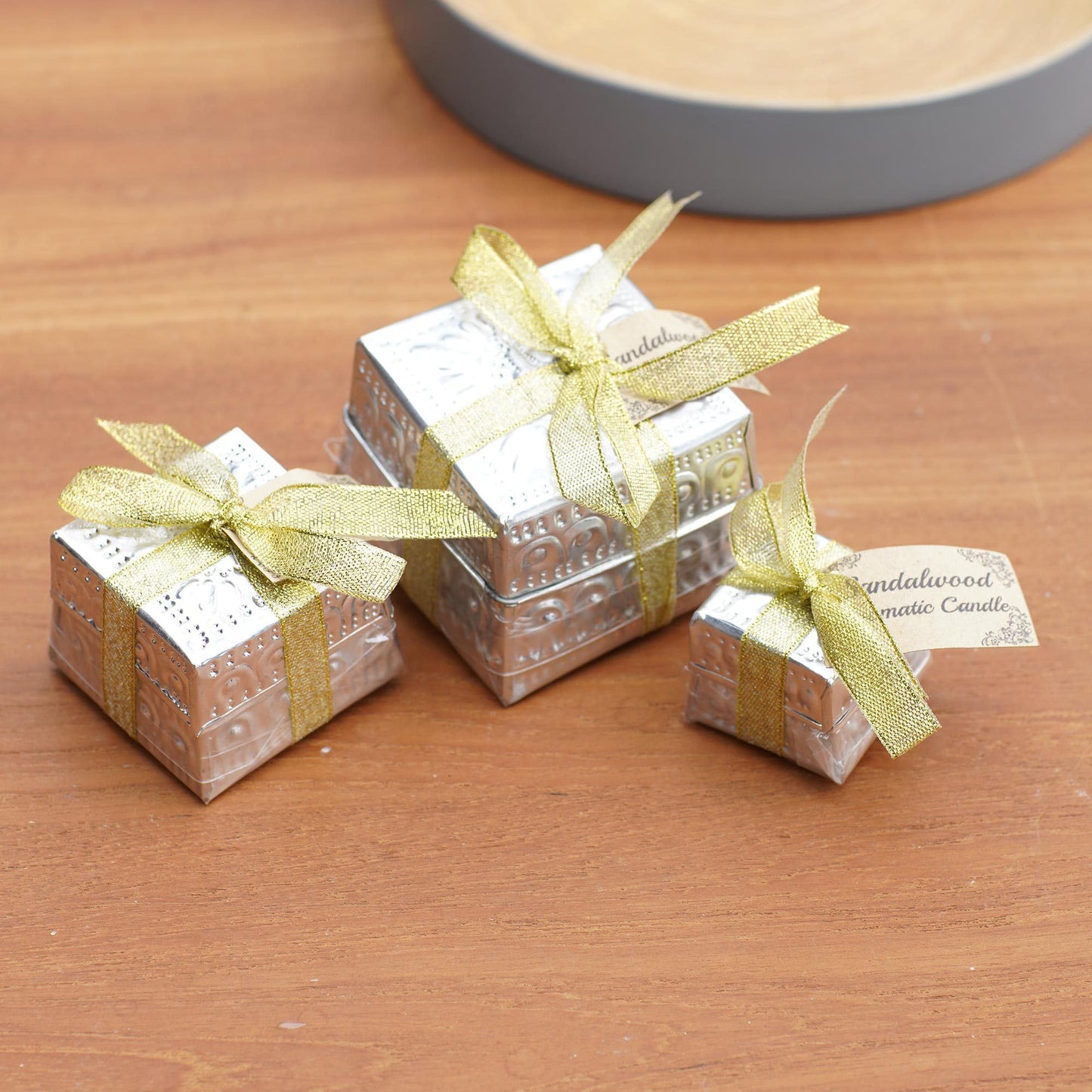 NOVICA Artisan Handmade Aluminum Tinned Candles Beeswax Set of 3 Metallic Indonesia Lamps Lighting Natural Materials Floral [Smallest Piece 1.2in H x 1.6in Diam. Largest Piece 2.4in H x 2.8in Diam.]